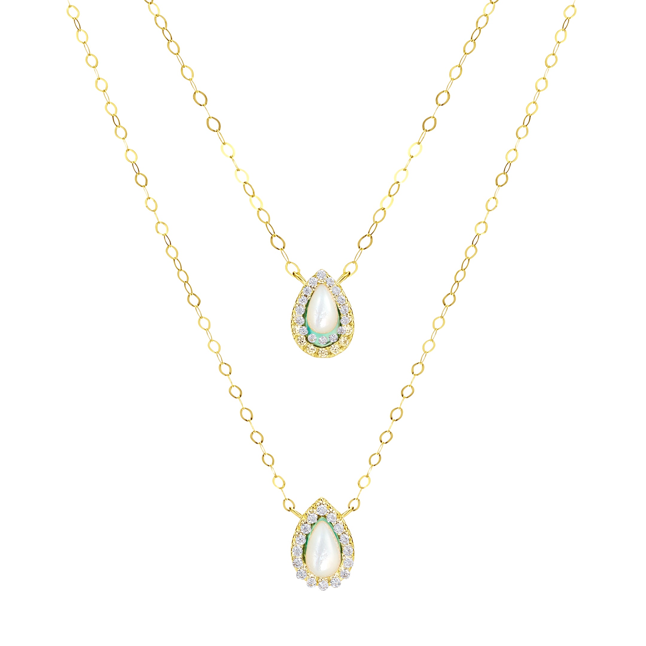 18K Pure Gold 2 Layer White Stone Necklace