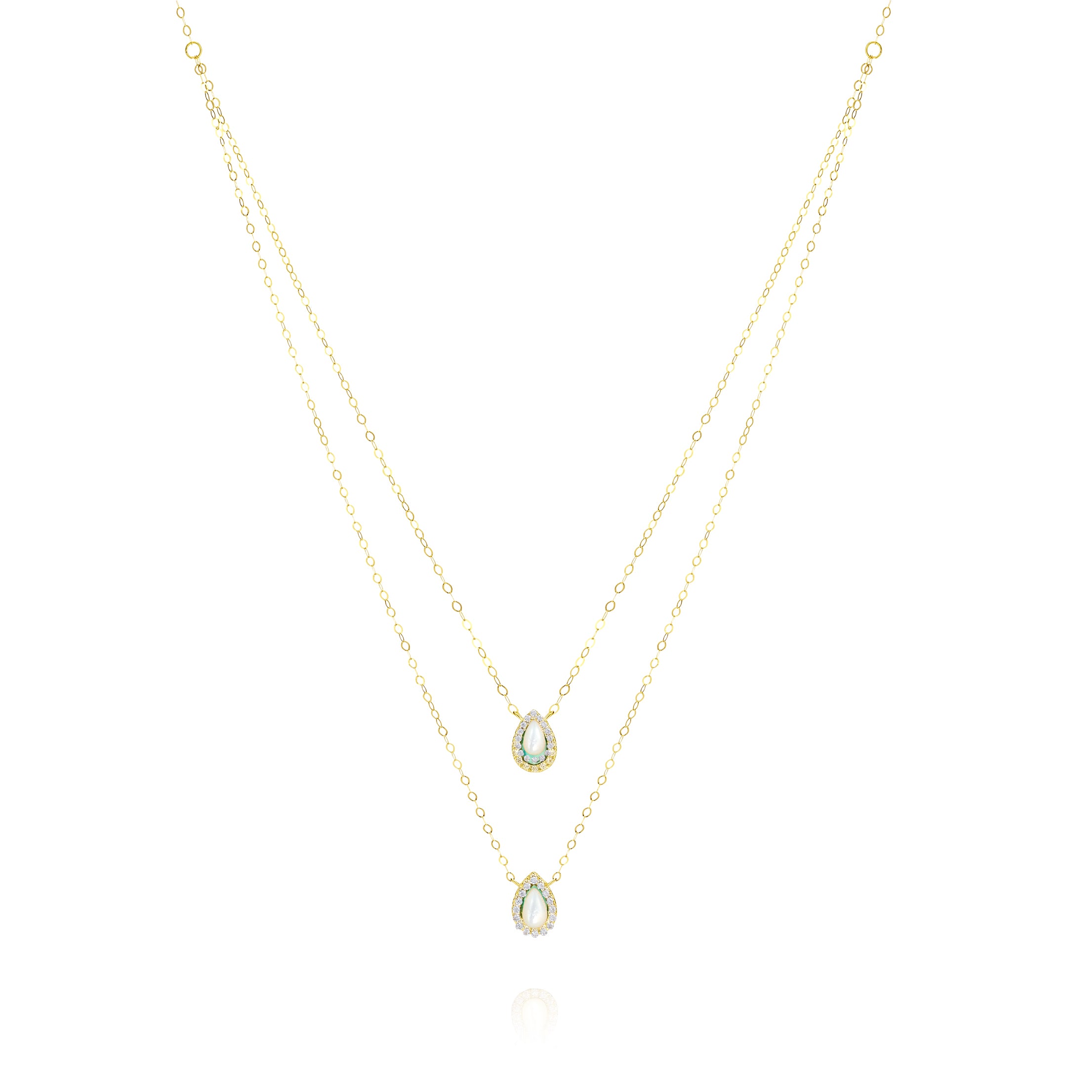 18K Pure Gold 2 Layer White Stone Necklace