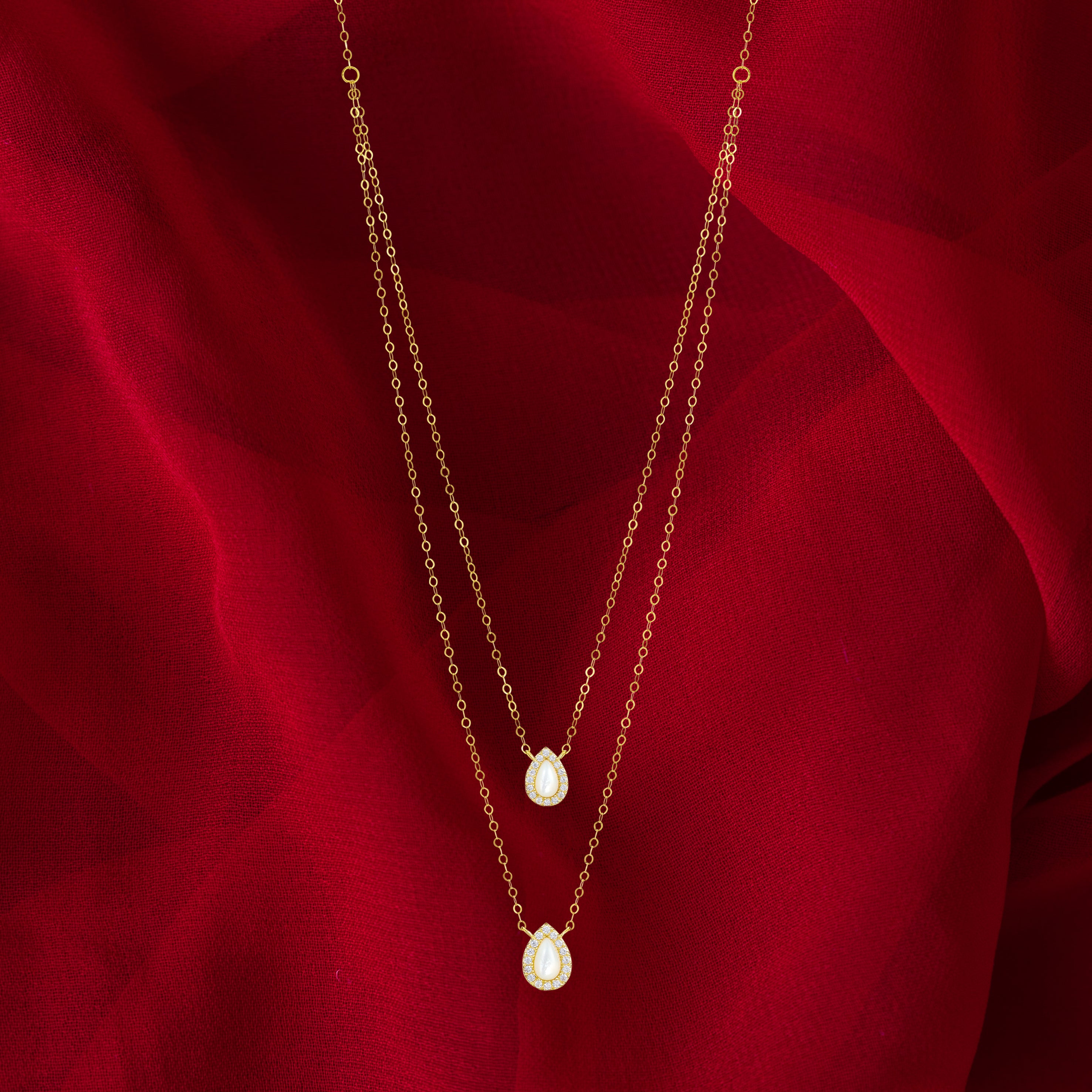 18K Pure Gold 2 Layer White Stone Necklace