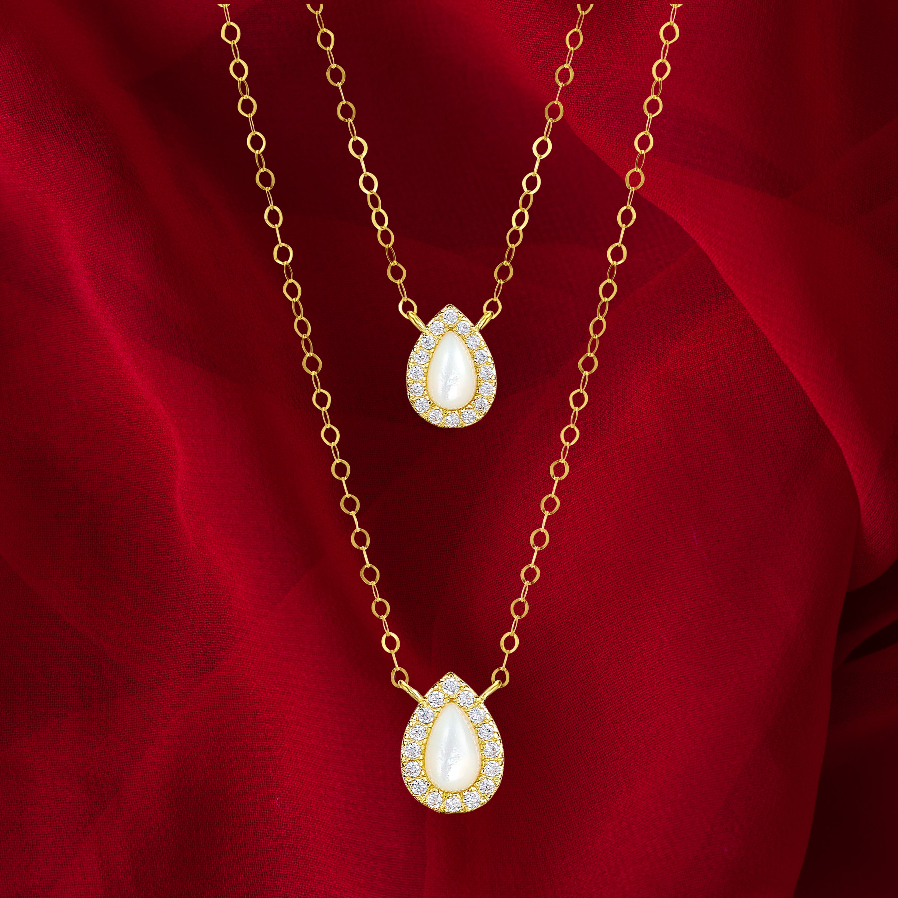 18K Pure Gold 2 Layer White Stone Necklace