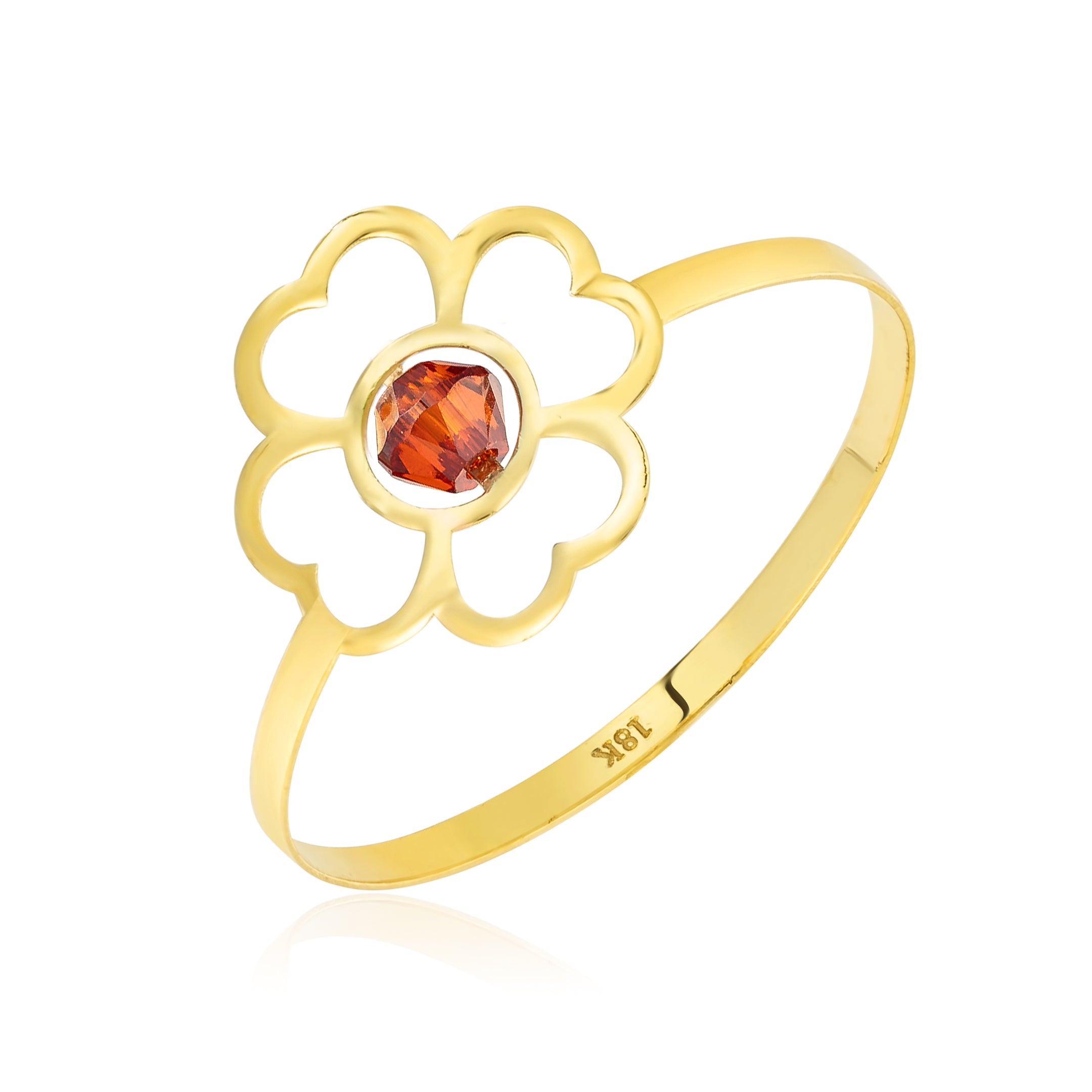 18K Pure Gold Elegant Flower w/ Zircon Stone Design Ring