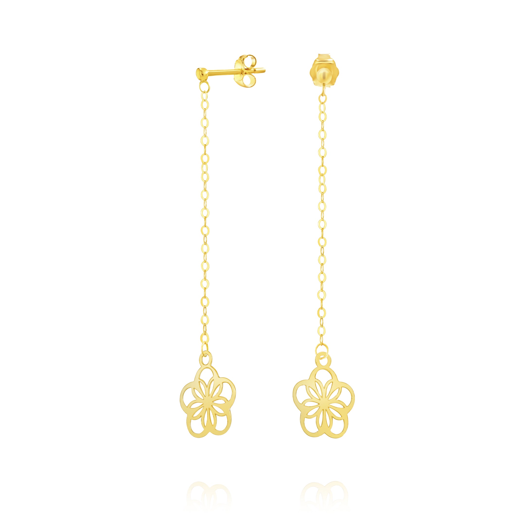 18K Pure Gold Hanging Flower Earring Set