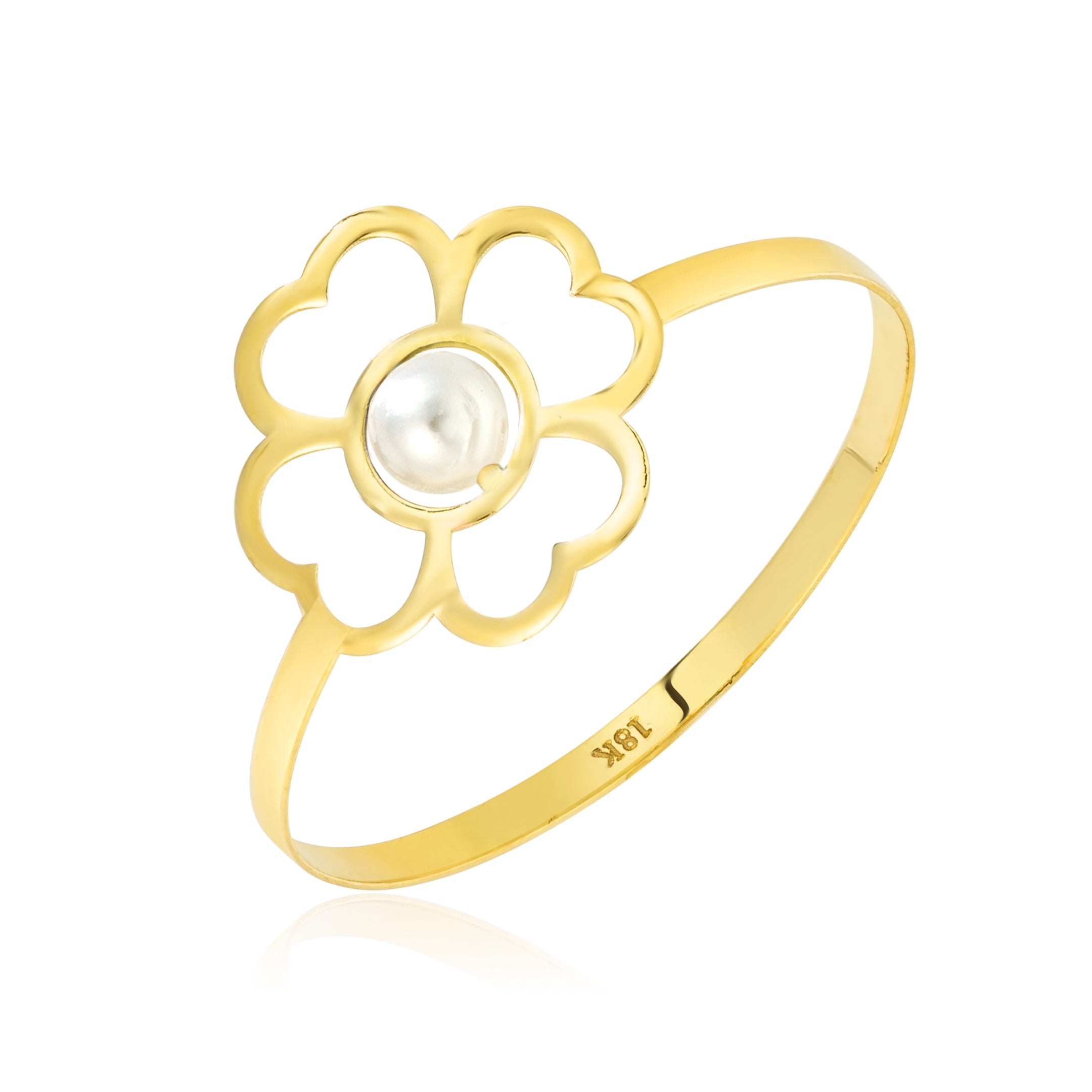 18K Pure Gold Elegant Flower w/ Zircon Stone Design Ring