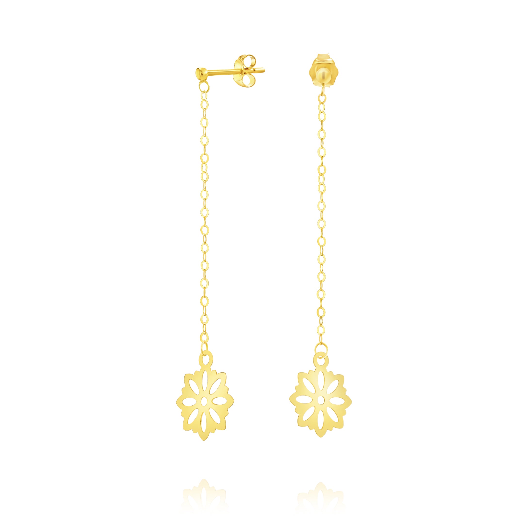 18K Pure Gold Hanging Flower Earring Set