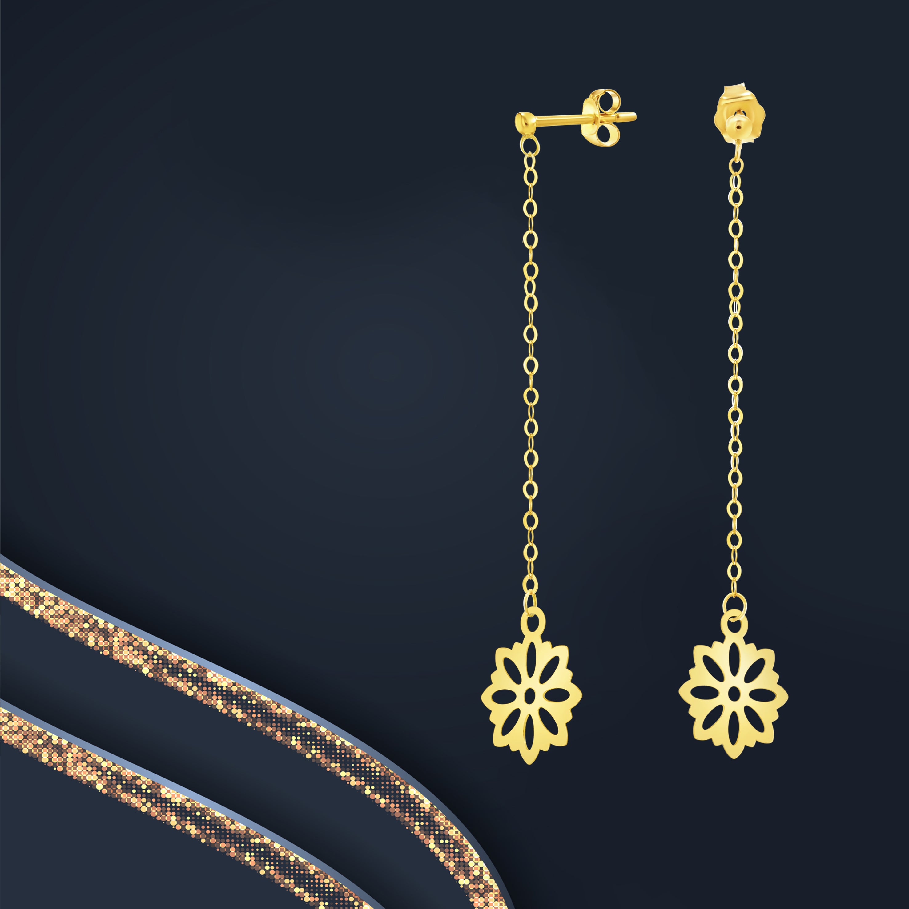 18K Pure Gold Hanging Flower Earring Set