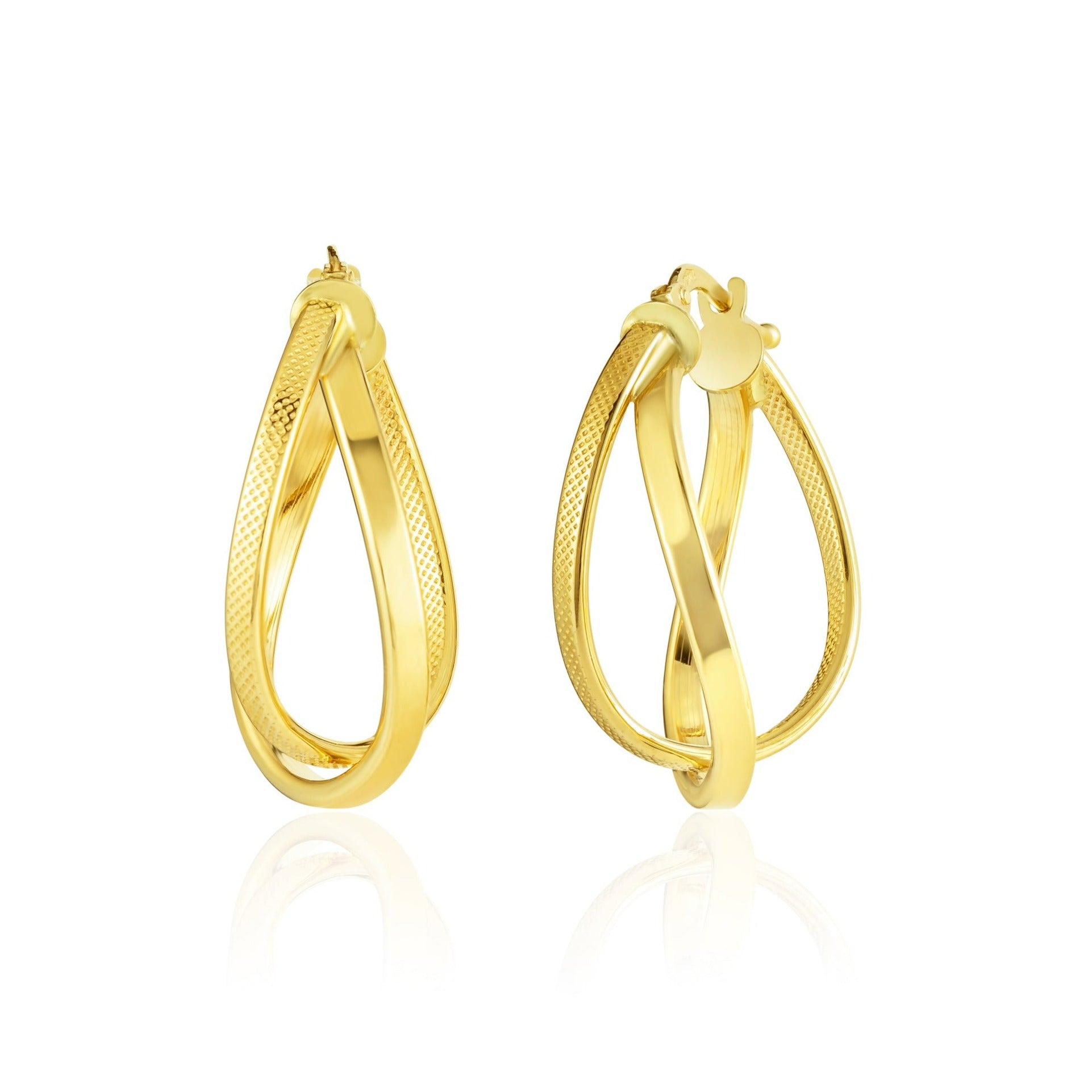 18K Pure Gold Twisted Oval Loop Earring Set