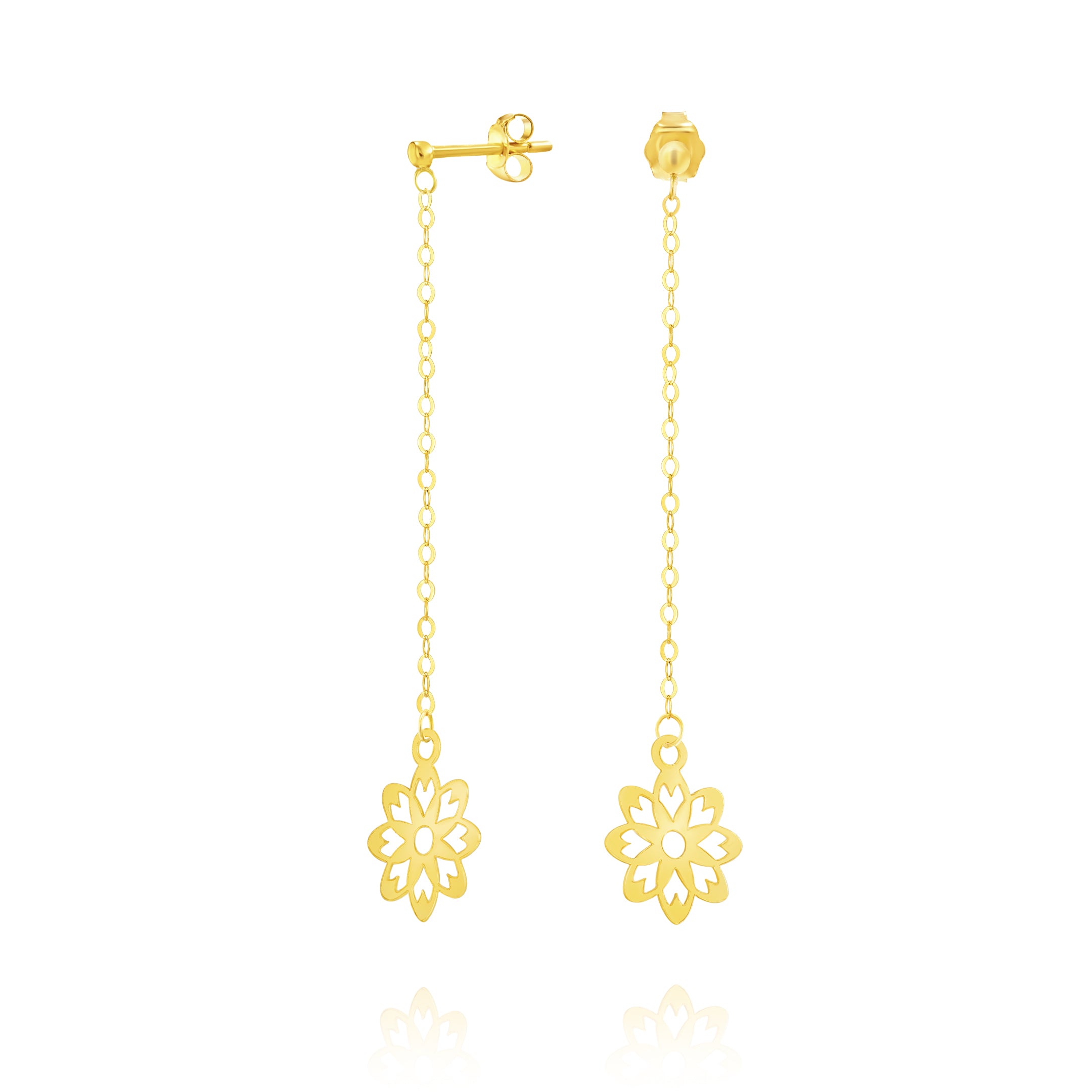 18K Pure Gold Hanging Flower Earring Set