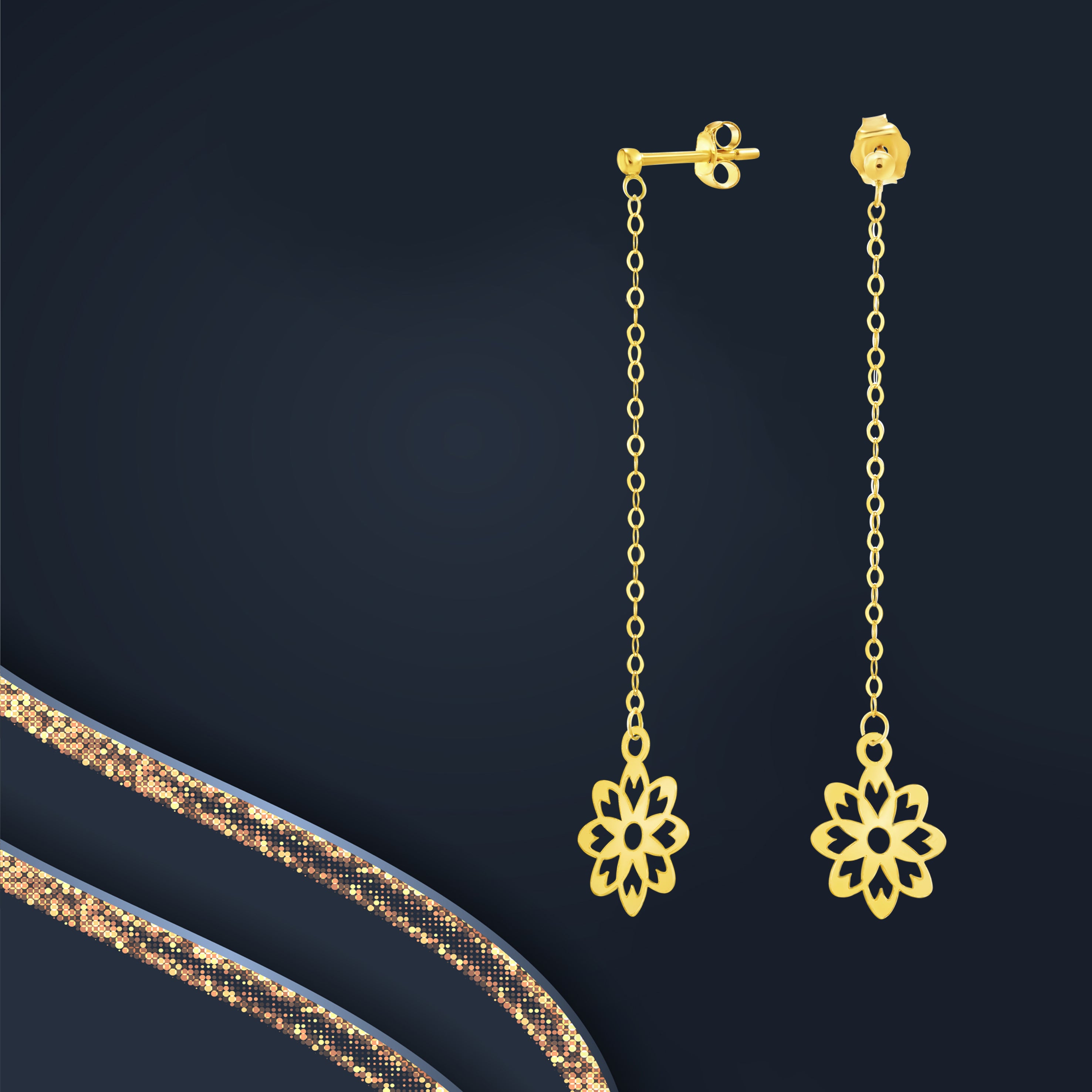 18K Pure Gold Hanging Flower Earring Set