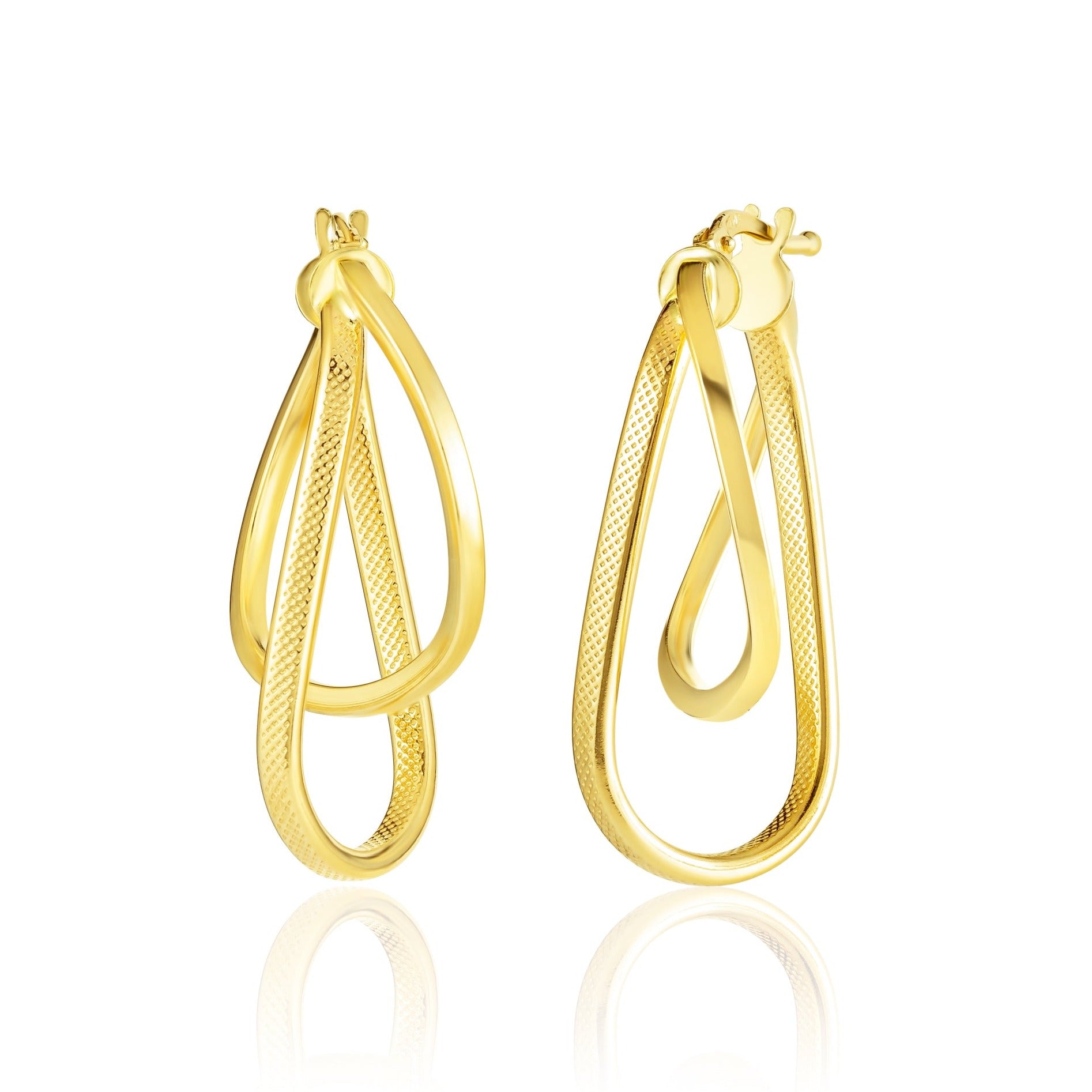 18K Pure Gold Twisted Oval Loop Earring Set