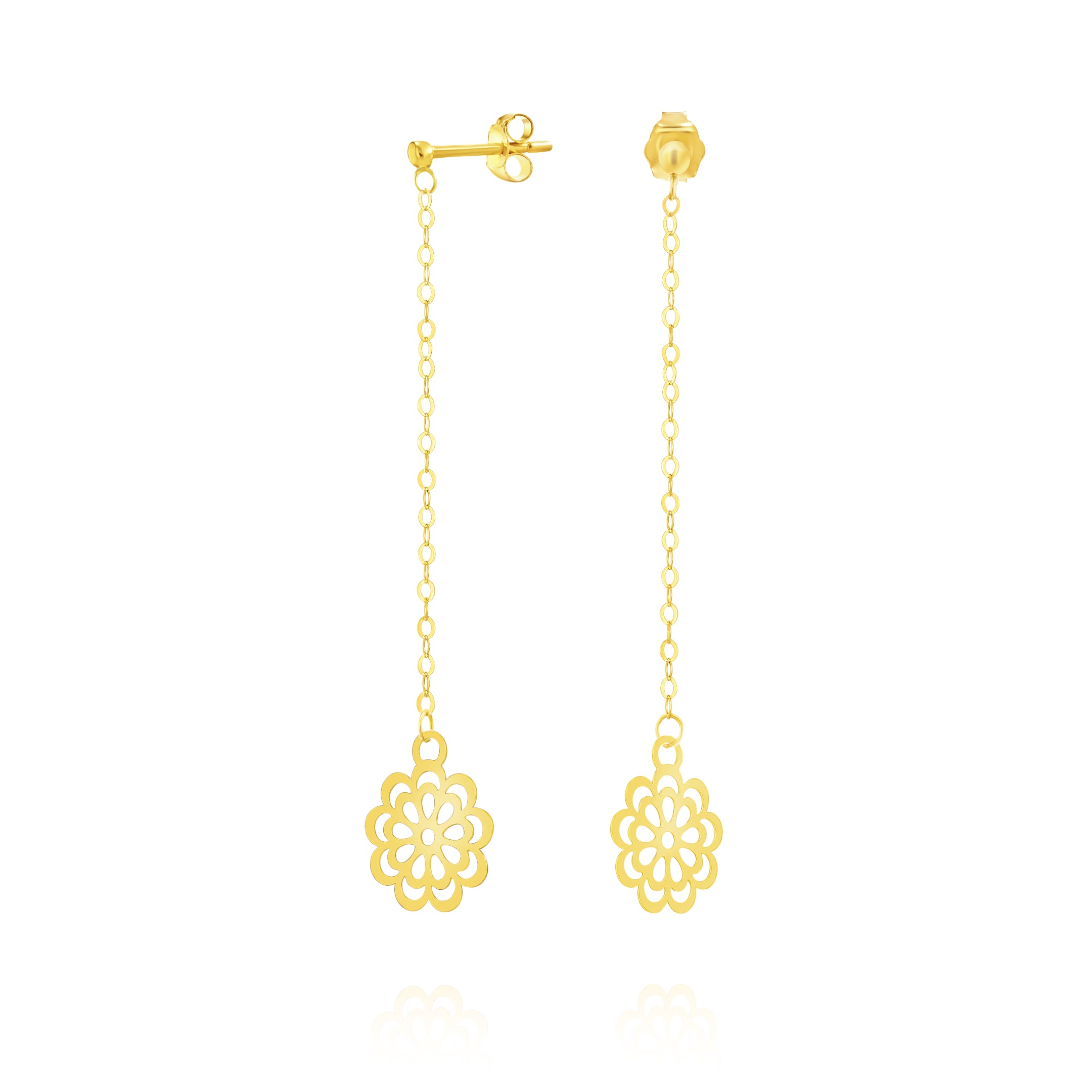 18K Pure Gold Hanging Flower Earring Set