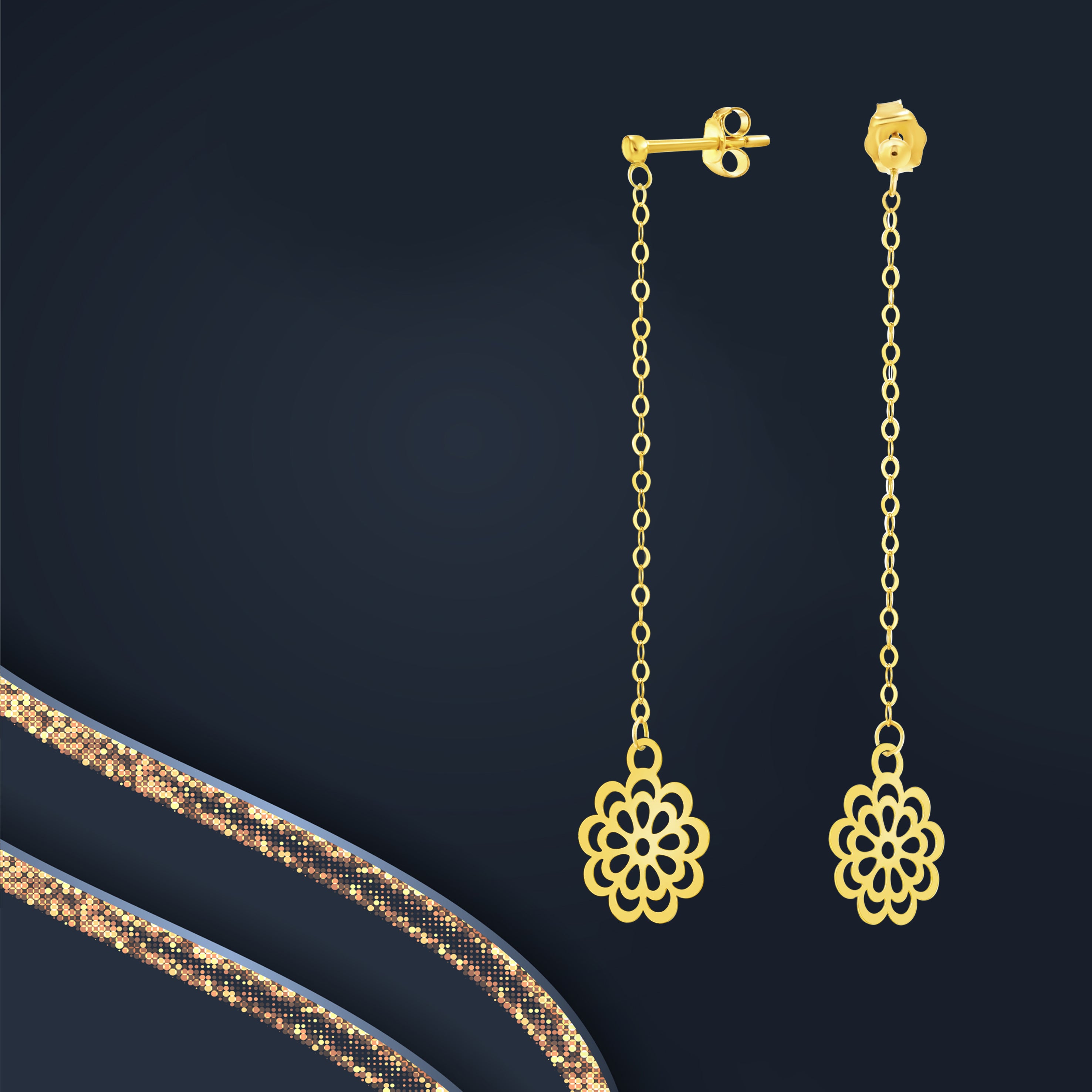 18K Pure Gold Hanging Flower Earring Set