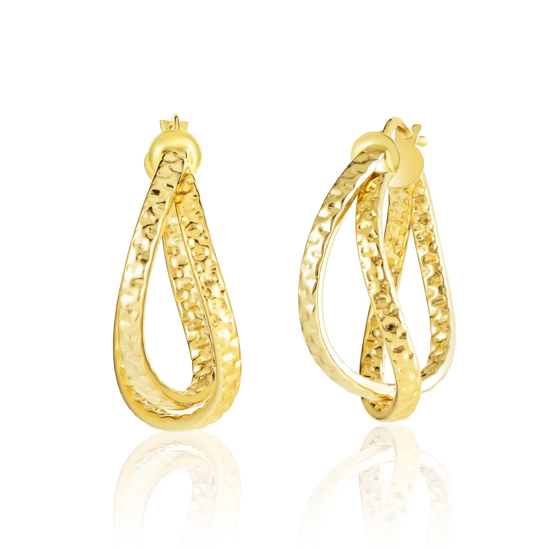 18K Pure Gold Twisted Oval Loop Earring Set