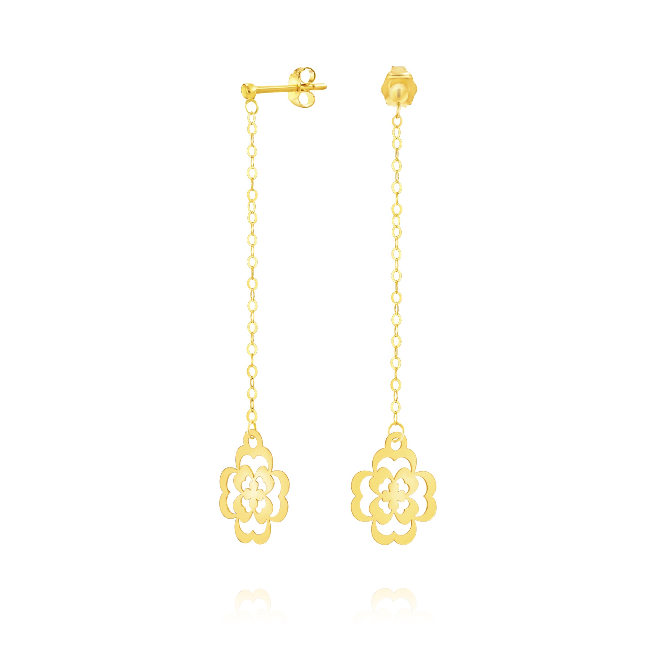 18K Pure Gold Hanging Flower Earring Set