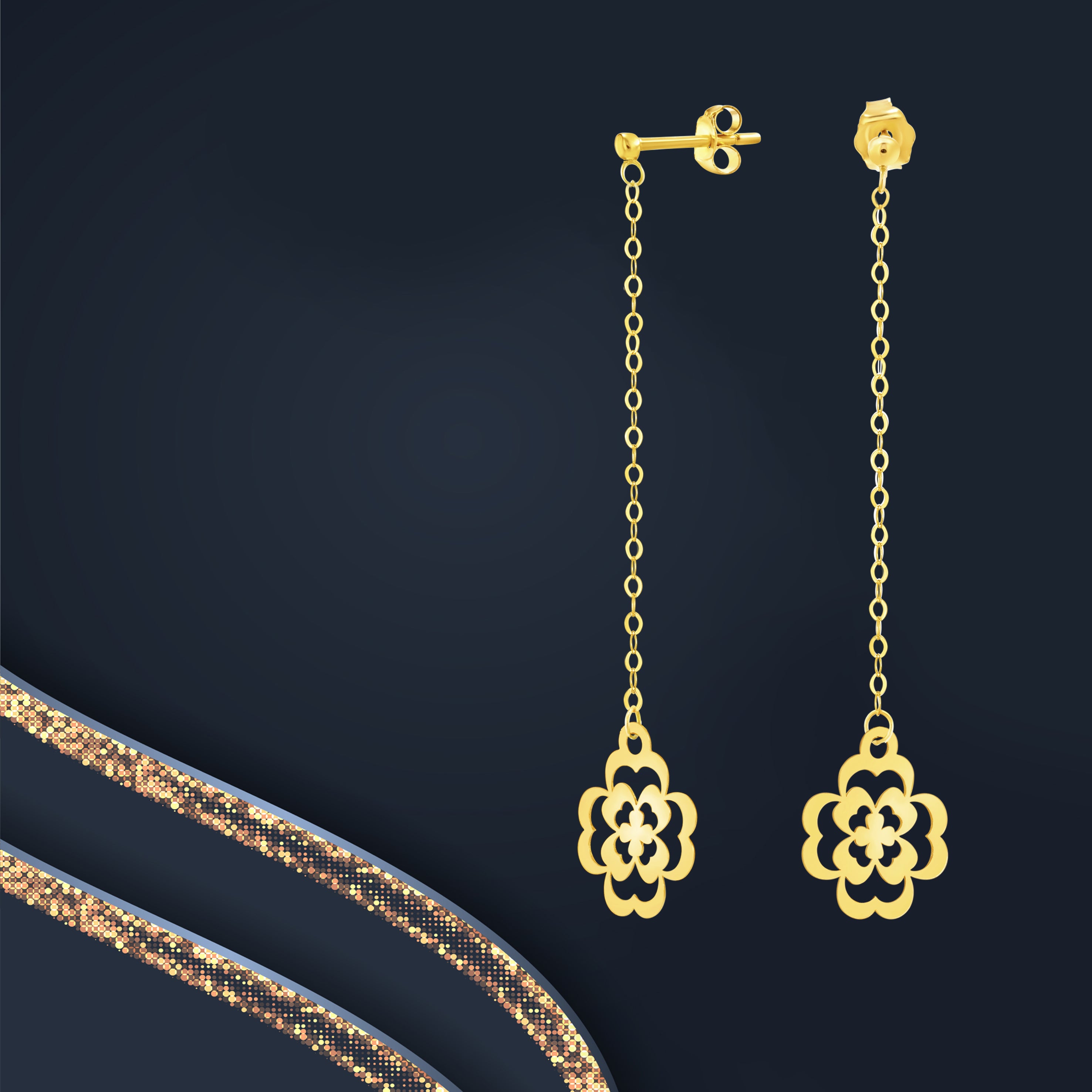 18K Pure Gold Hanging Flower Earring Set