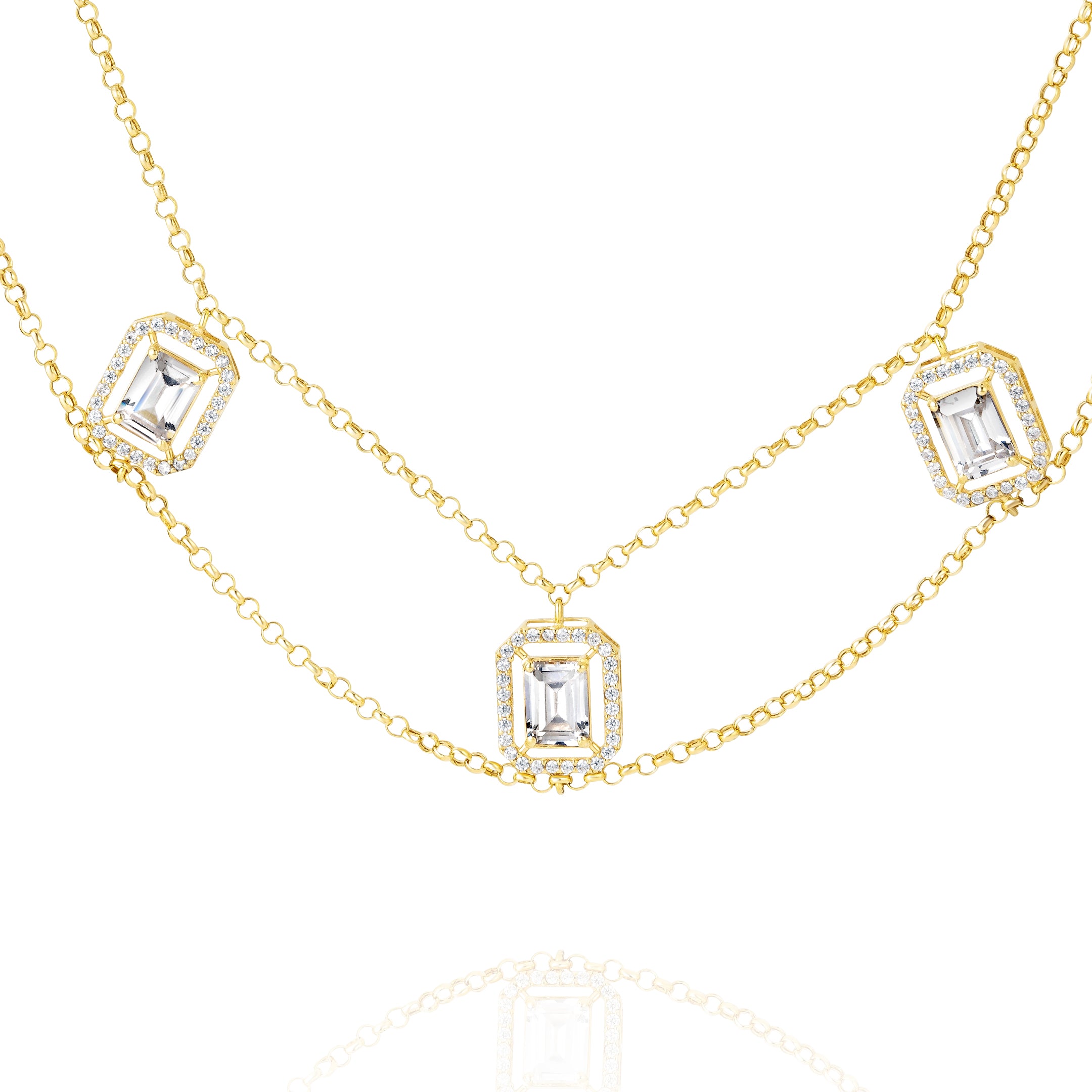 18K Pure Gold 2 Layer Square Stone Necklace