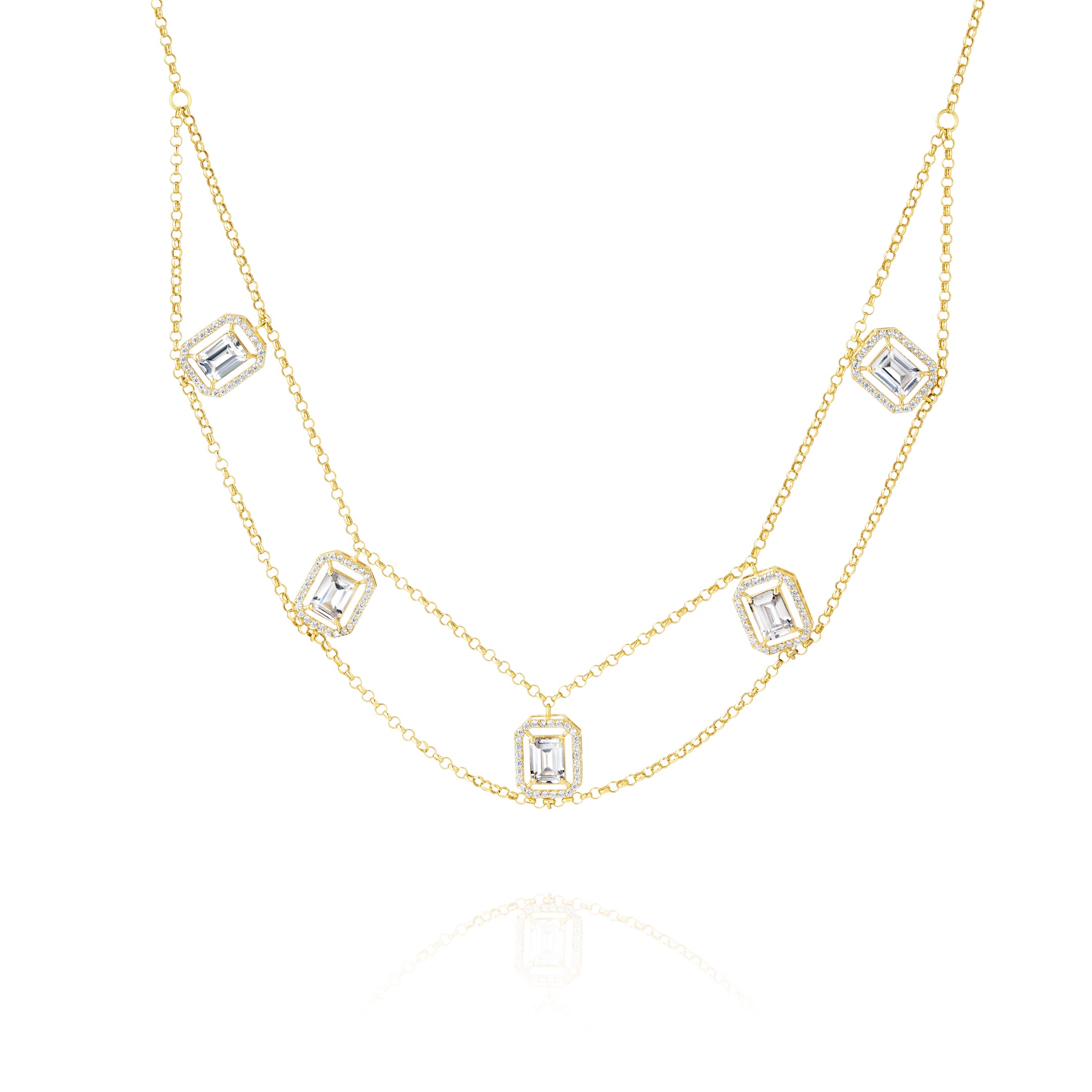 18K Pure Gold 2 Layer Square Stone Necklace