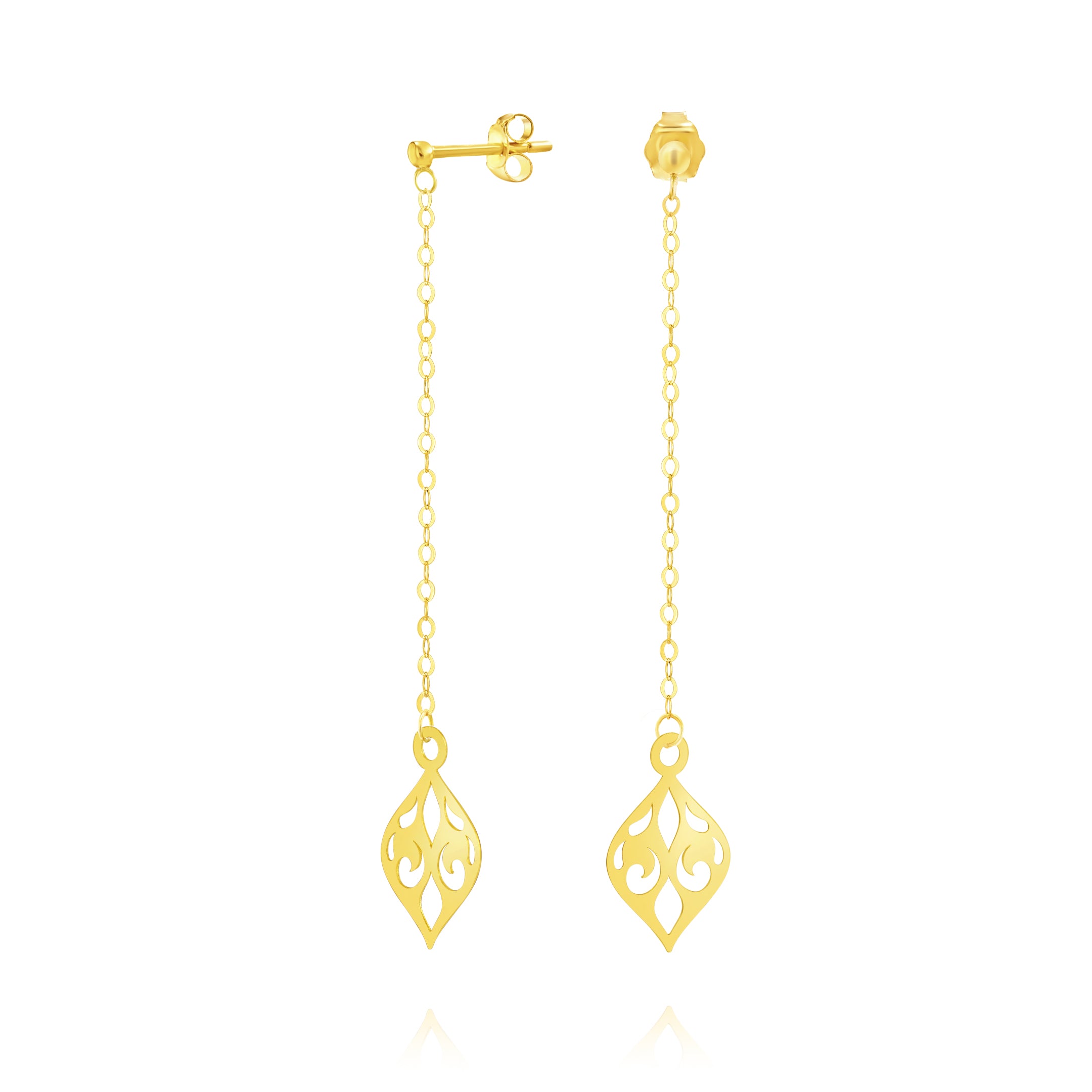 18K Pure Gold Hanging Leaf Earring Set