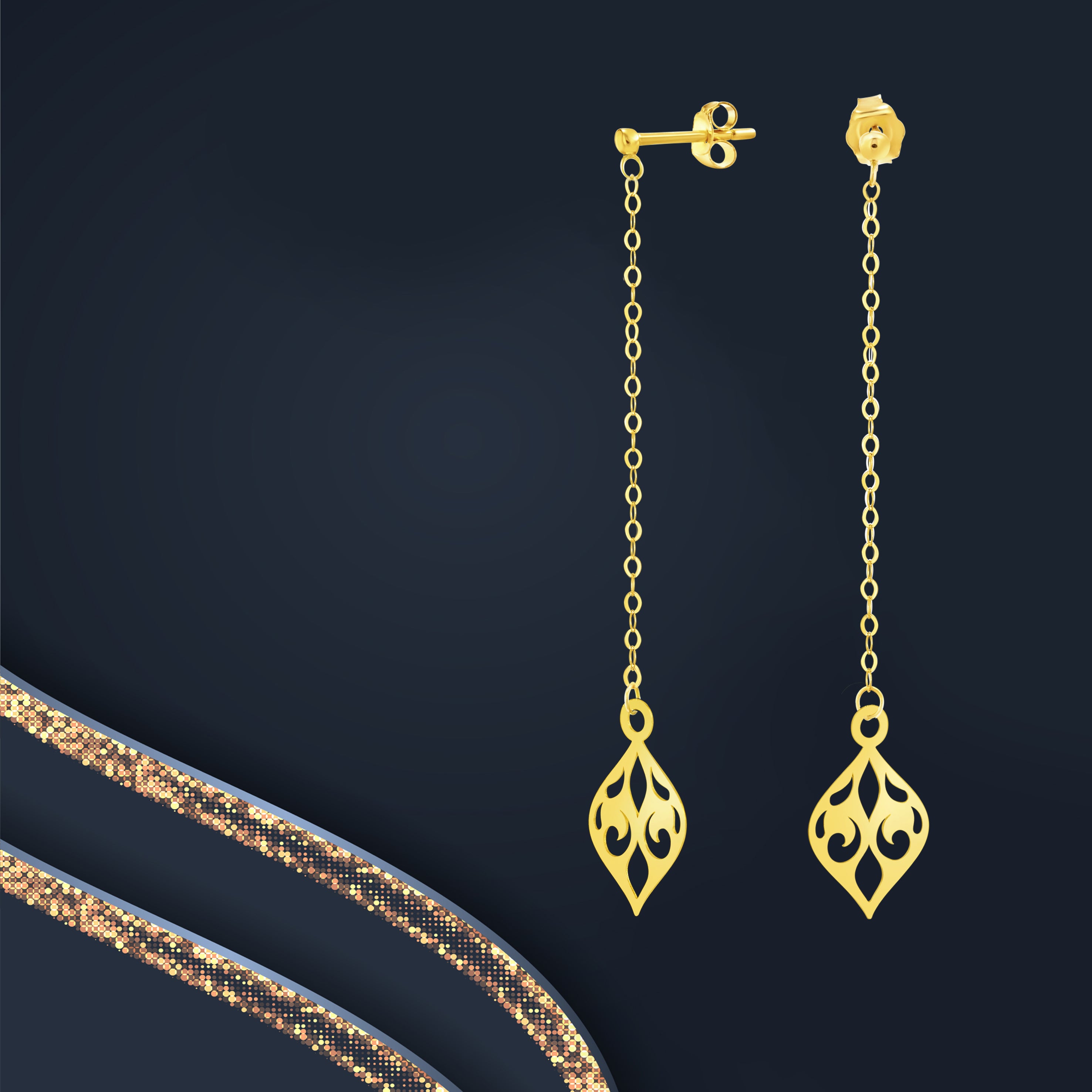 18K Pure Gold Hanging Leaf Earring Set