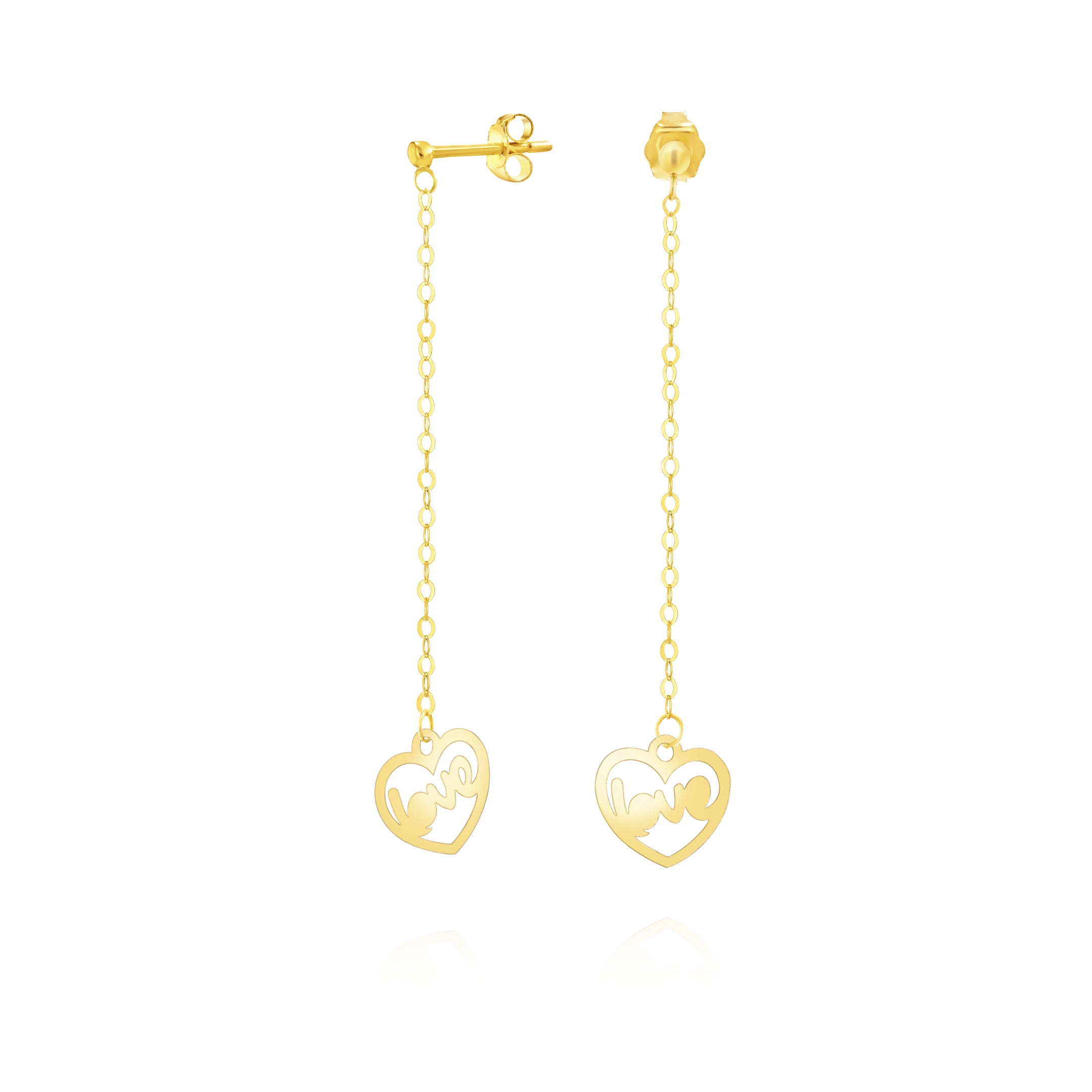 18K Pure Gold Hanging Heart Love Earring Set