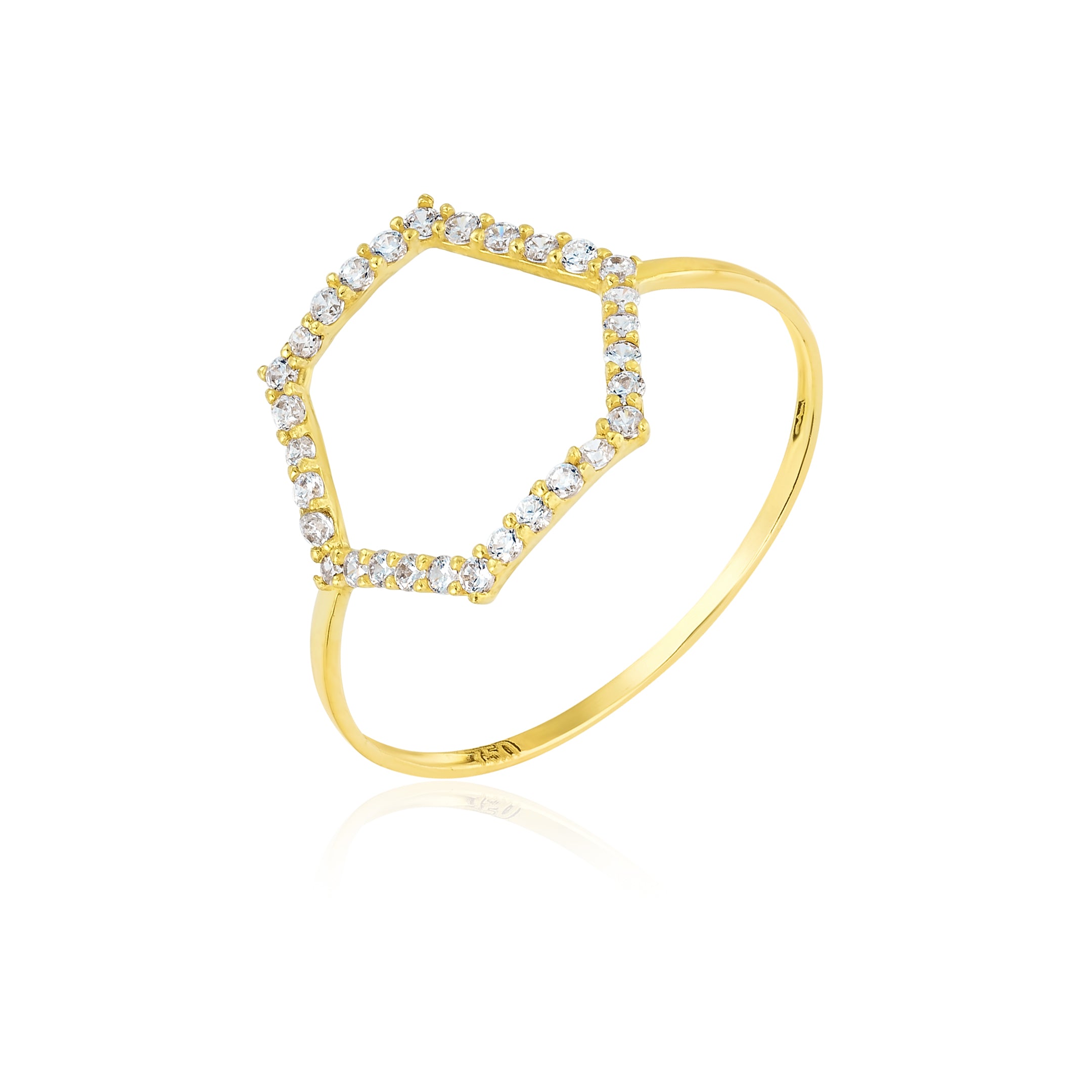 18K Pure Gold Hexagon Design w/ Zircon Stone Ring