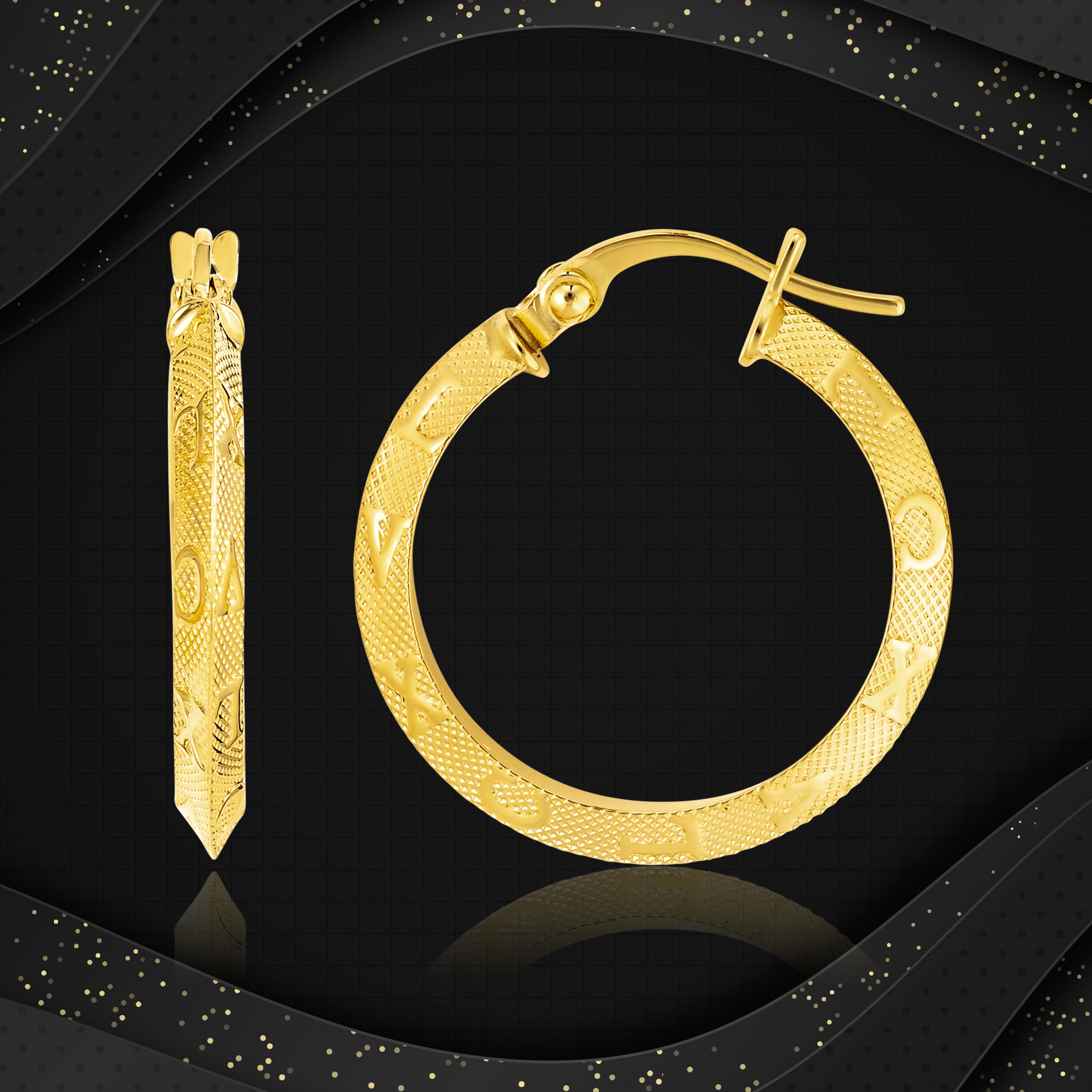 18K Pure Gold Round Loop Earring Set