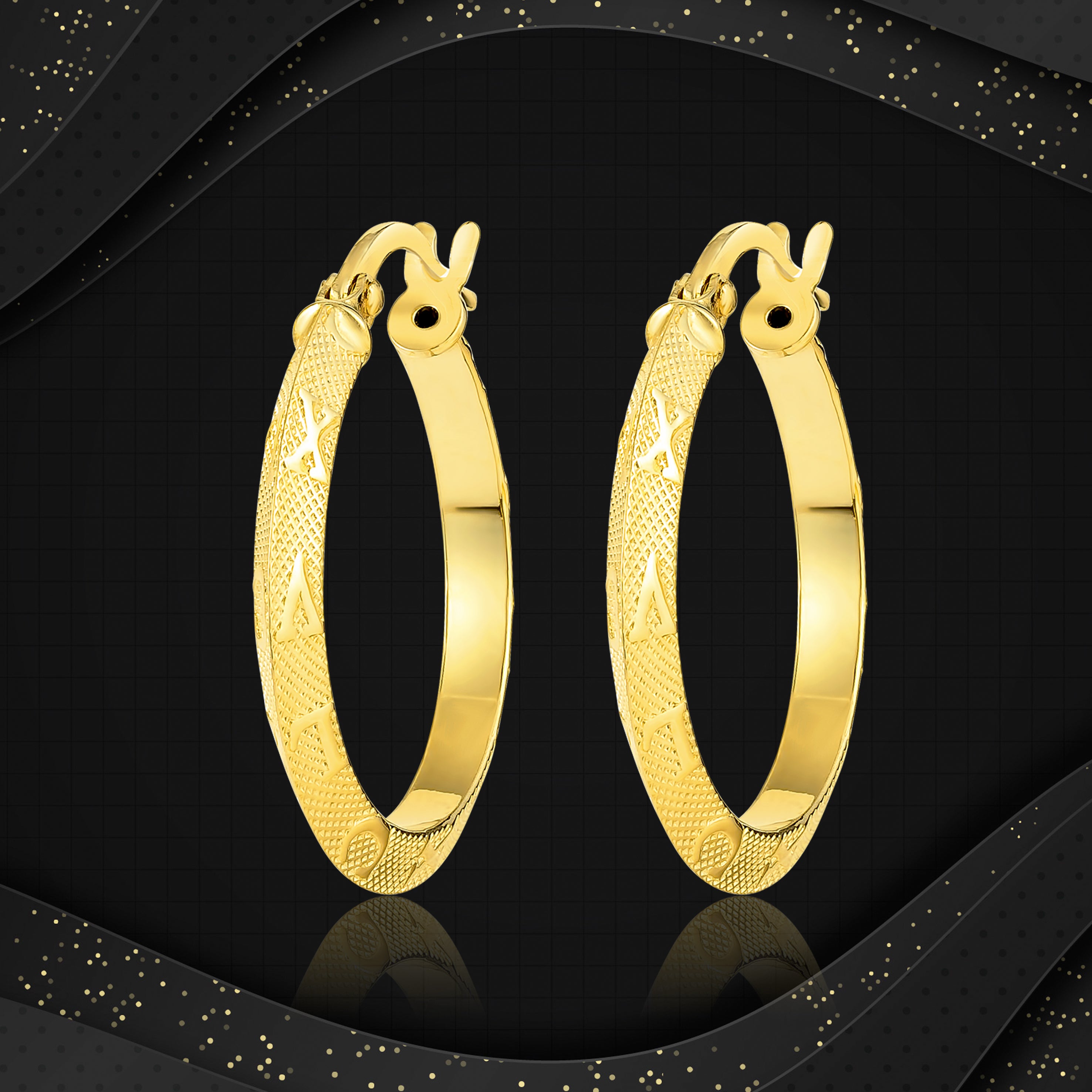 18K Pure Gold Round Loop Earring Set