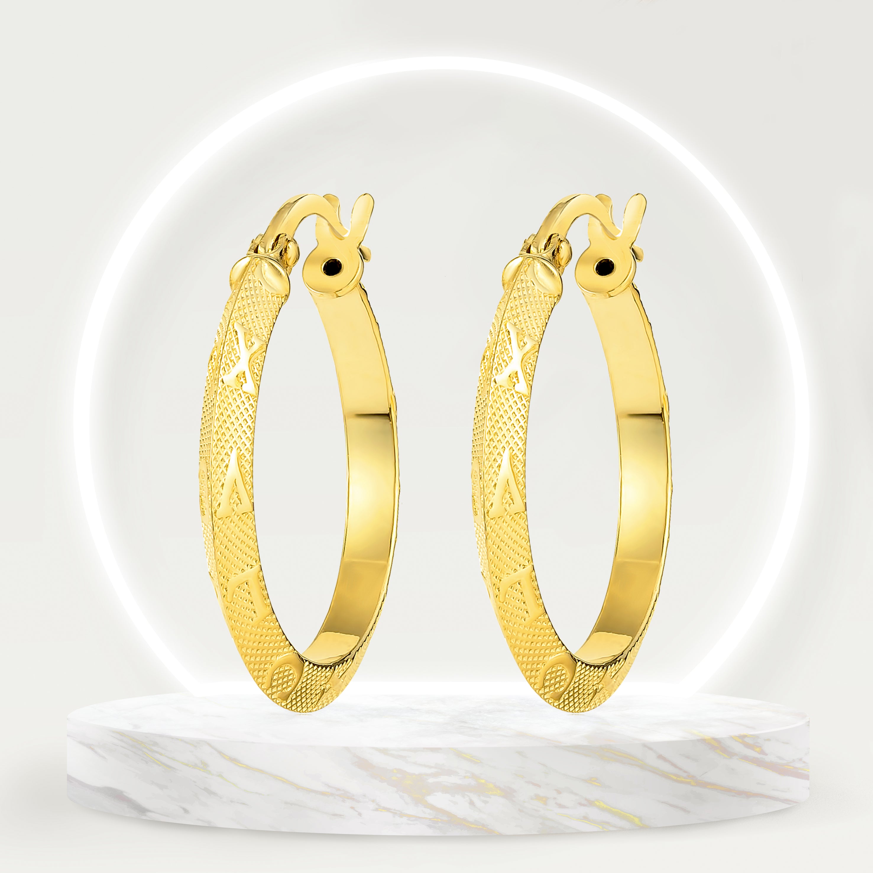 18K Pure Gold Round Loop Earring Set