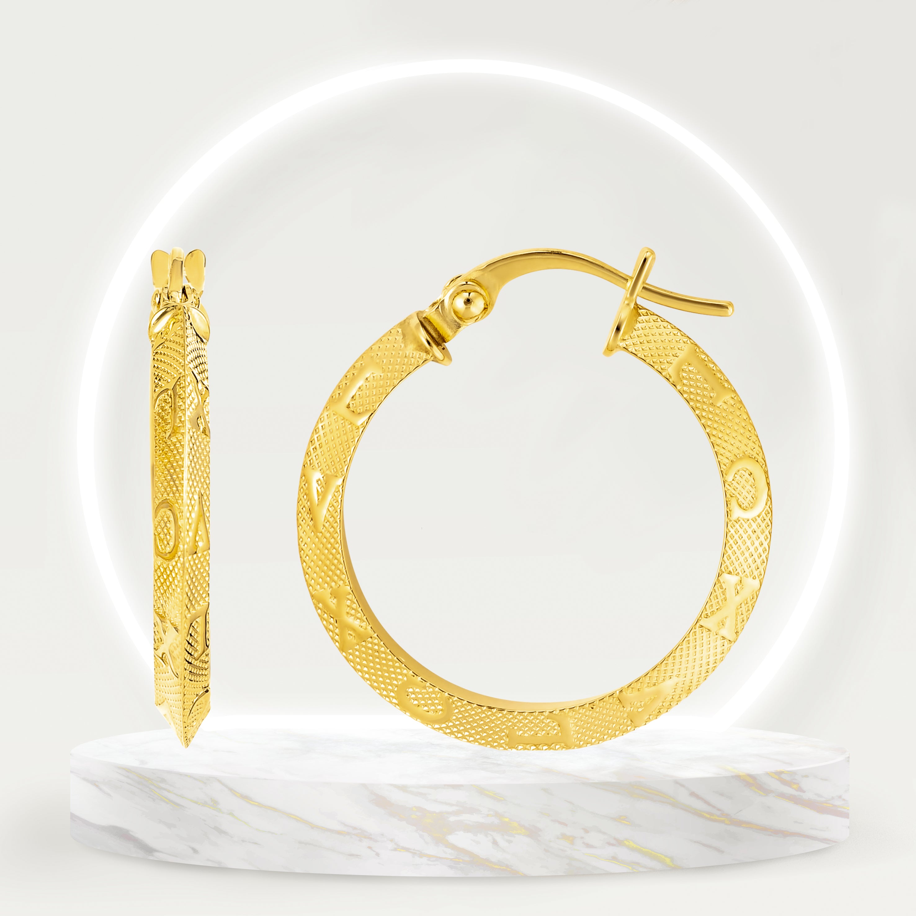 18K Pure Gold Round Loop Earring Set