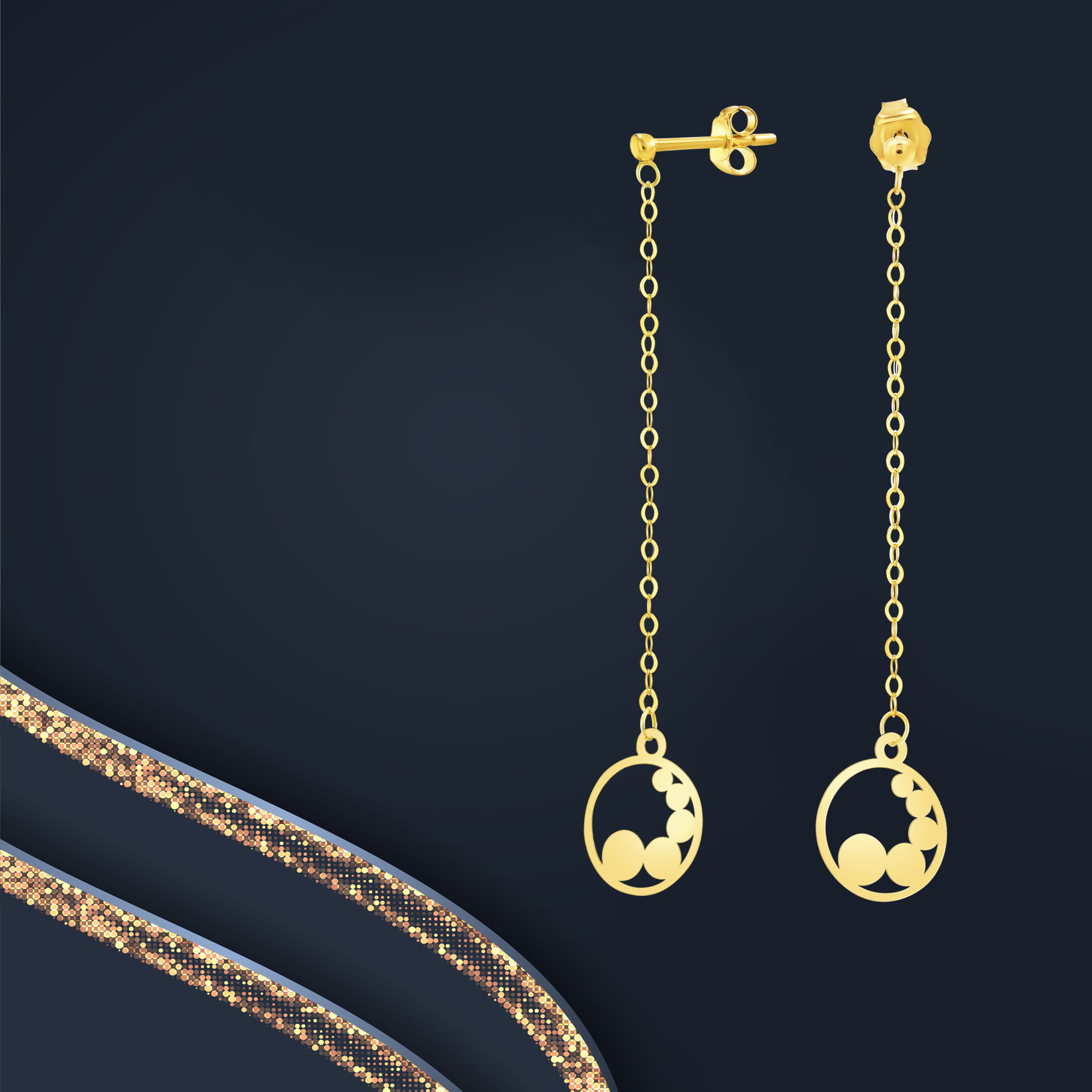 18K Pure Gold Hanging Round Earring Set