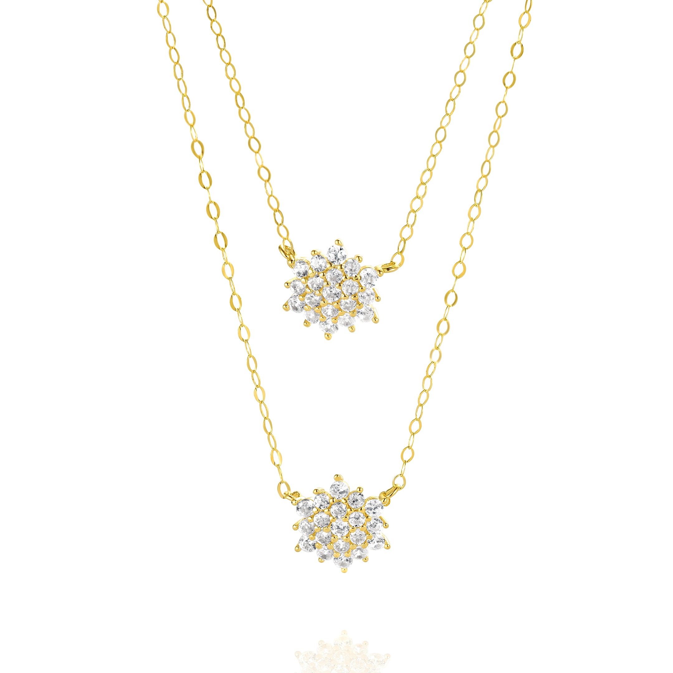 18K Pure Gold 2 Layer Flower Stone Necklace