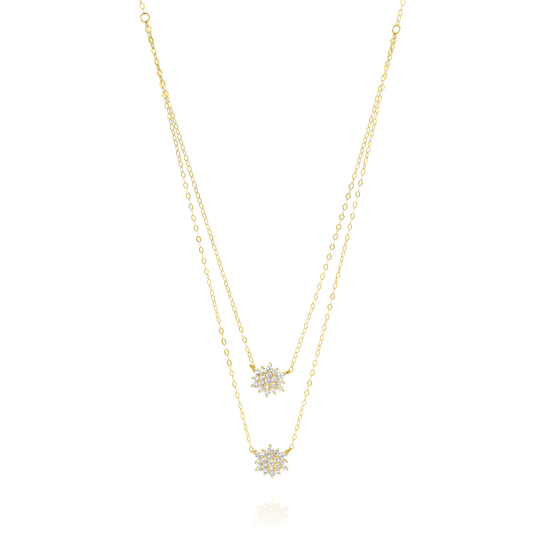 18K Pure Gold 2 Layer Flower Stone Necklace