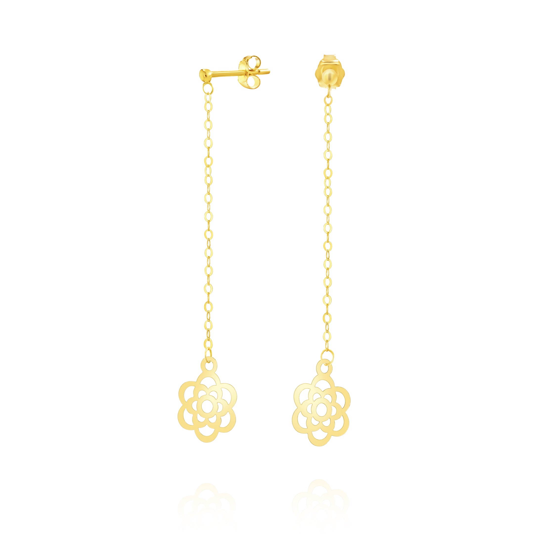 18K Pure Gold Hanging Flower Earring Set