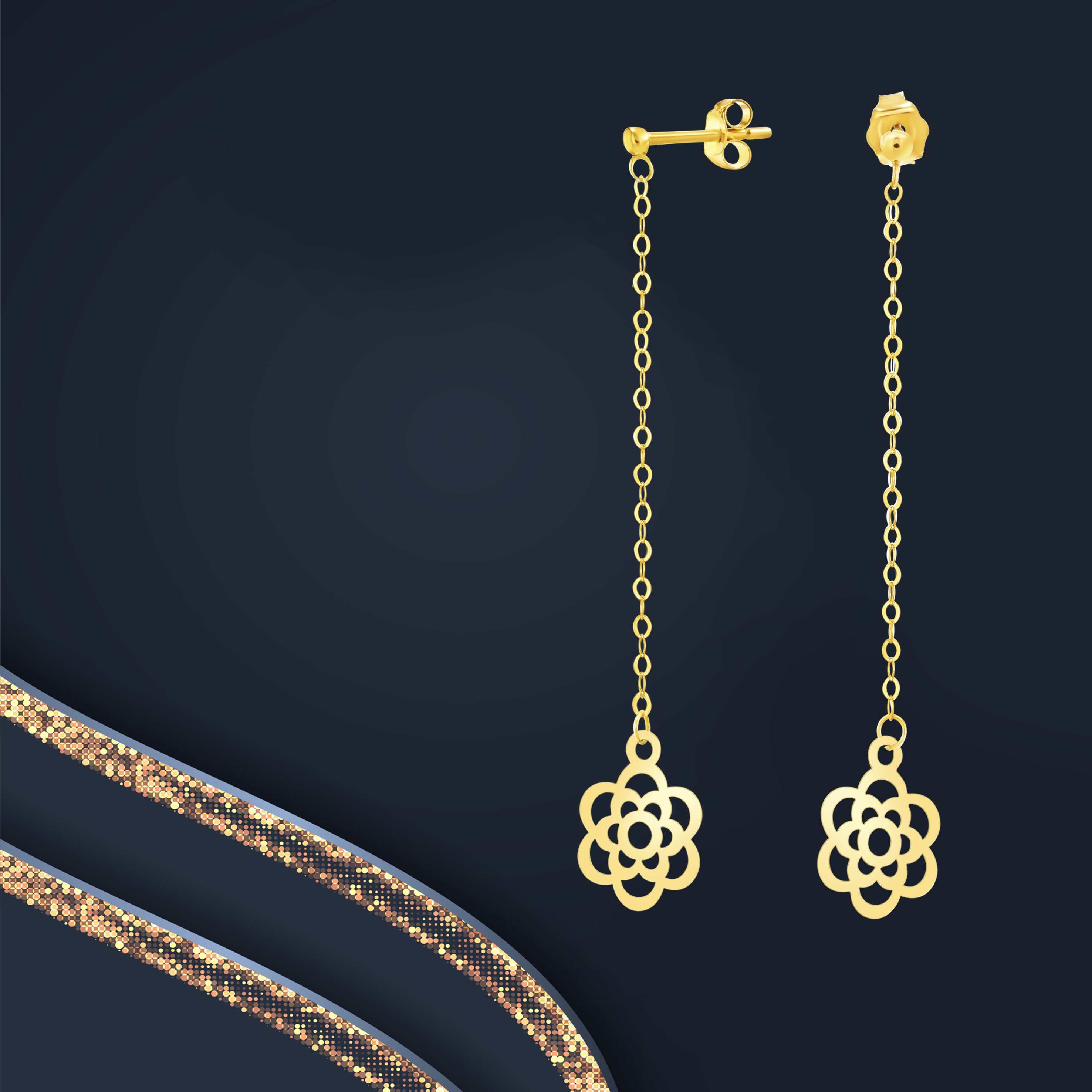 18K Pure Gold Hanging Flower Earring Set