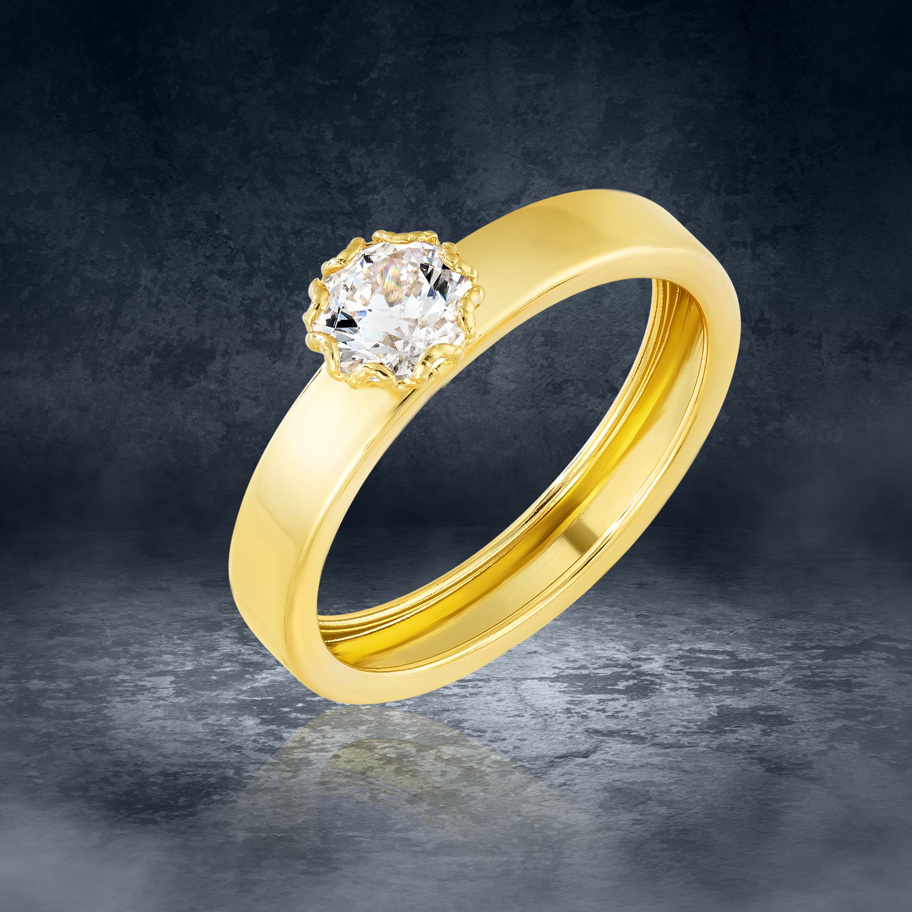 18K Pure Gold Fine Round Stone Ring