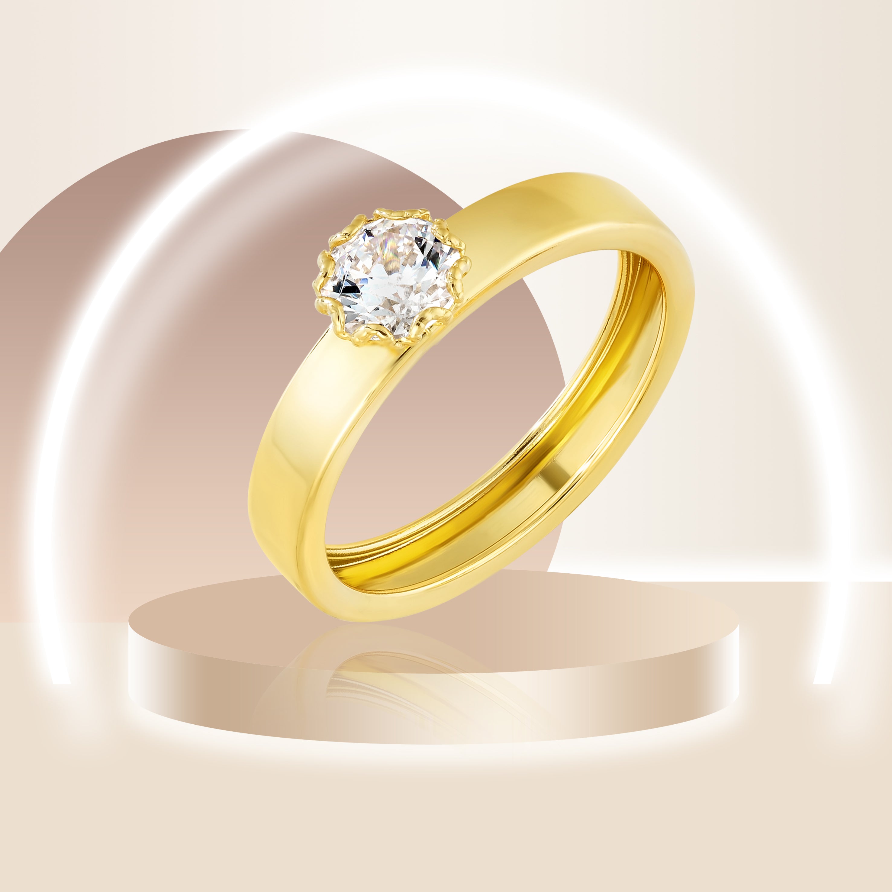 18K Pure Gold Fine Round Stone Ring