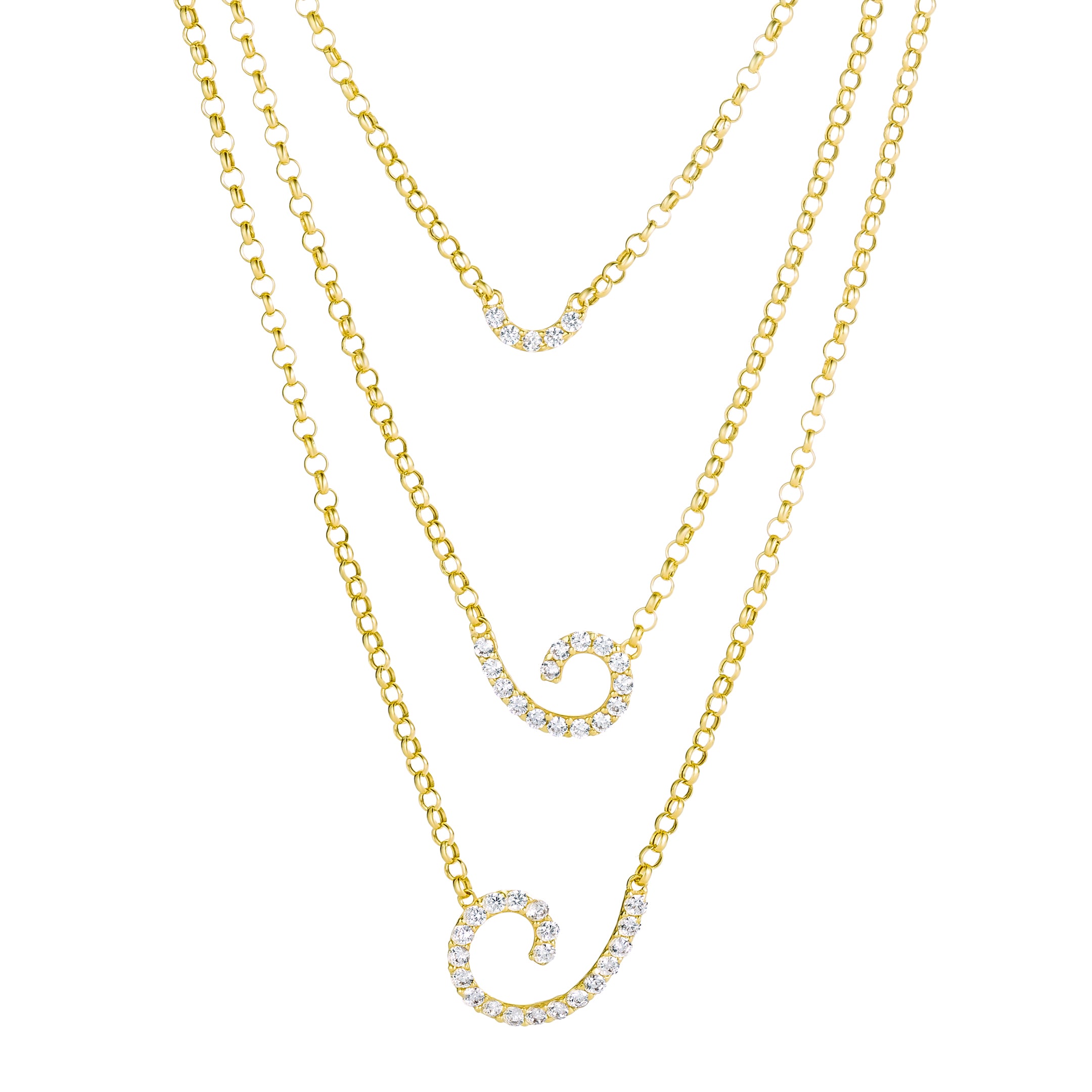 18K Pure Gold 3 Layer Stone Necklace