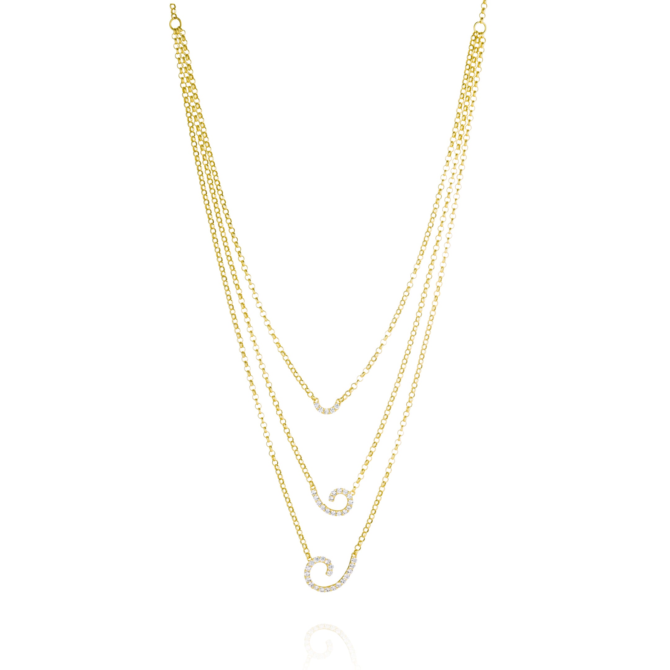 18K Pure Gold 3 Layer Stone Necklace