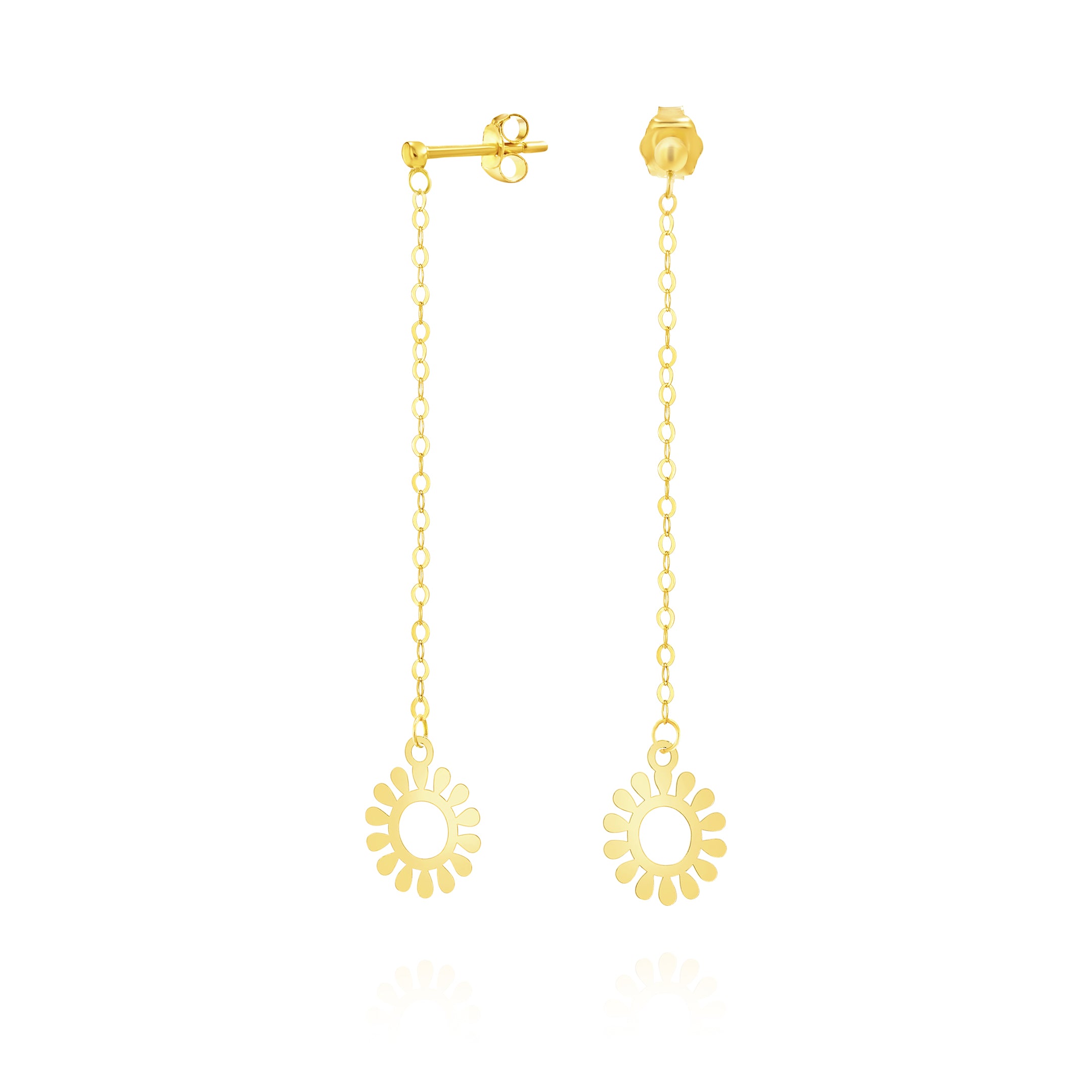 18K Pure Gold Hanging Round Flower Earring Set