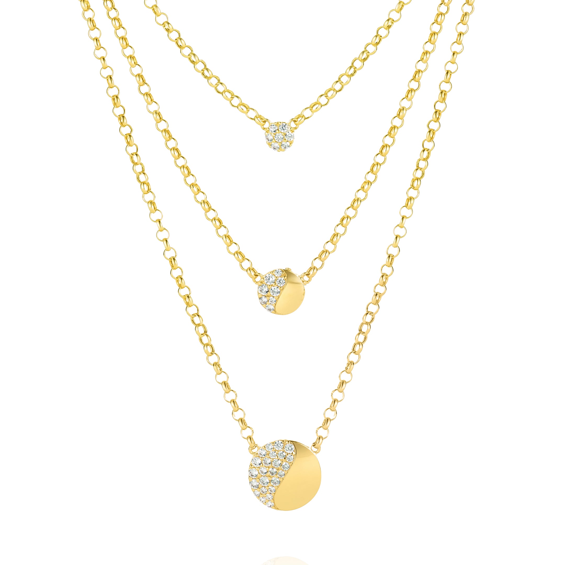 18K Pure Gold 3 Layer Stone Necklace