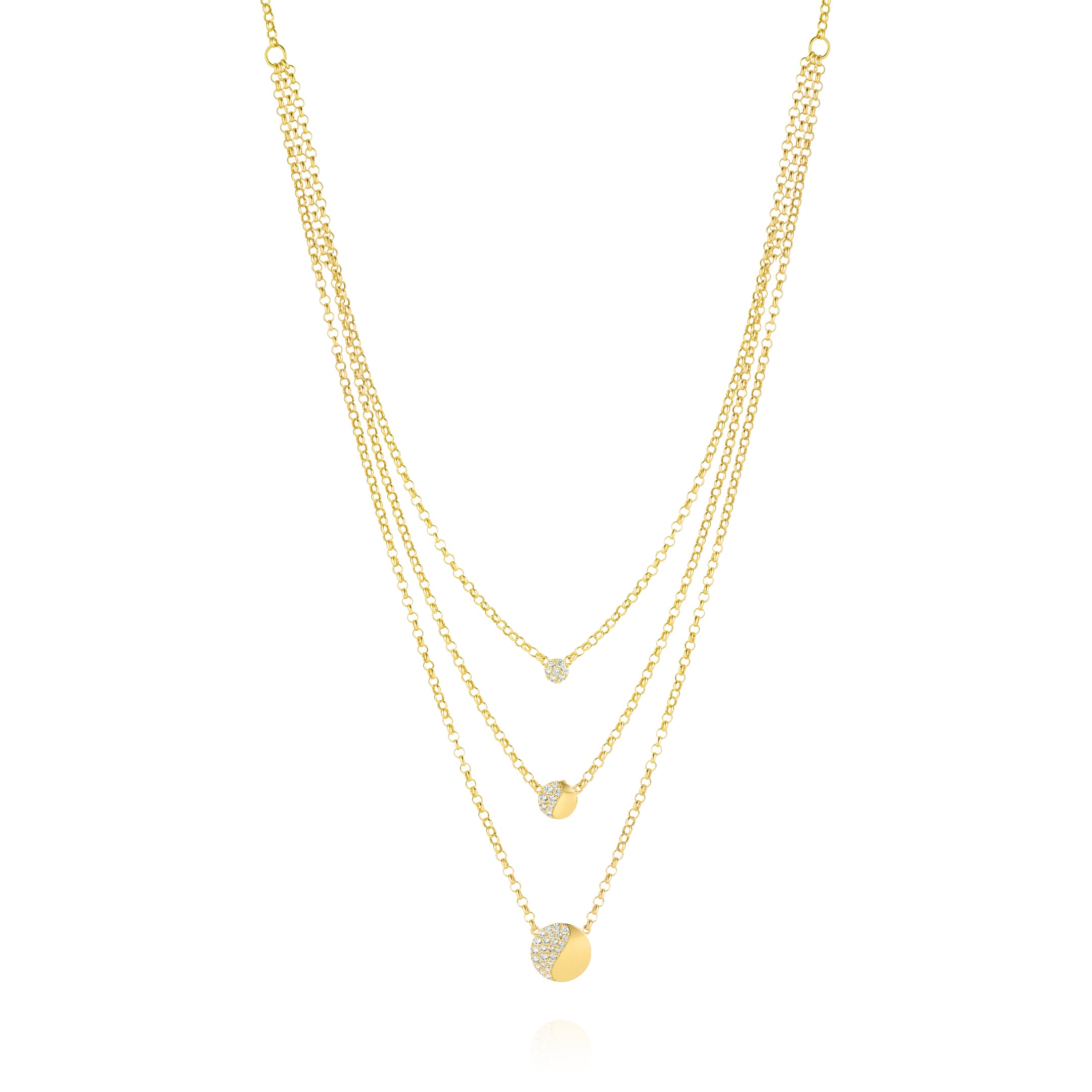 18K Pure Gold 3 Layer Stone Necklace