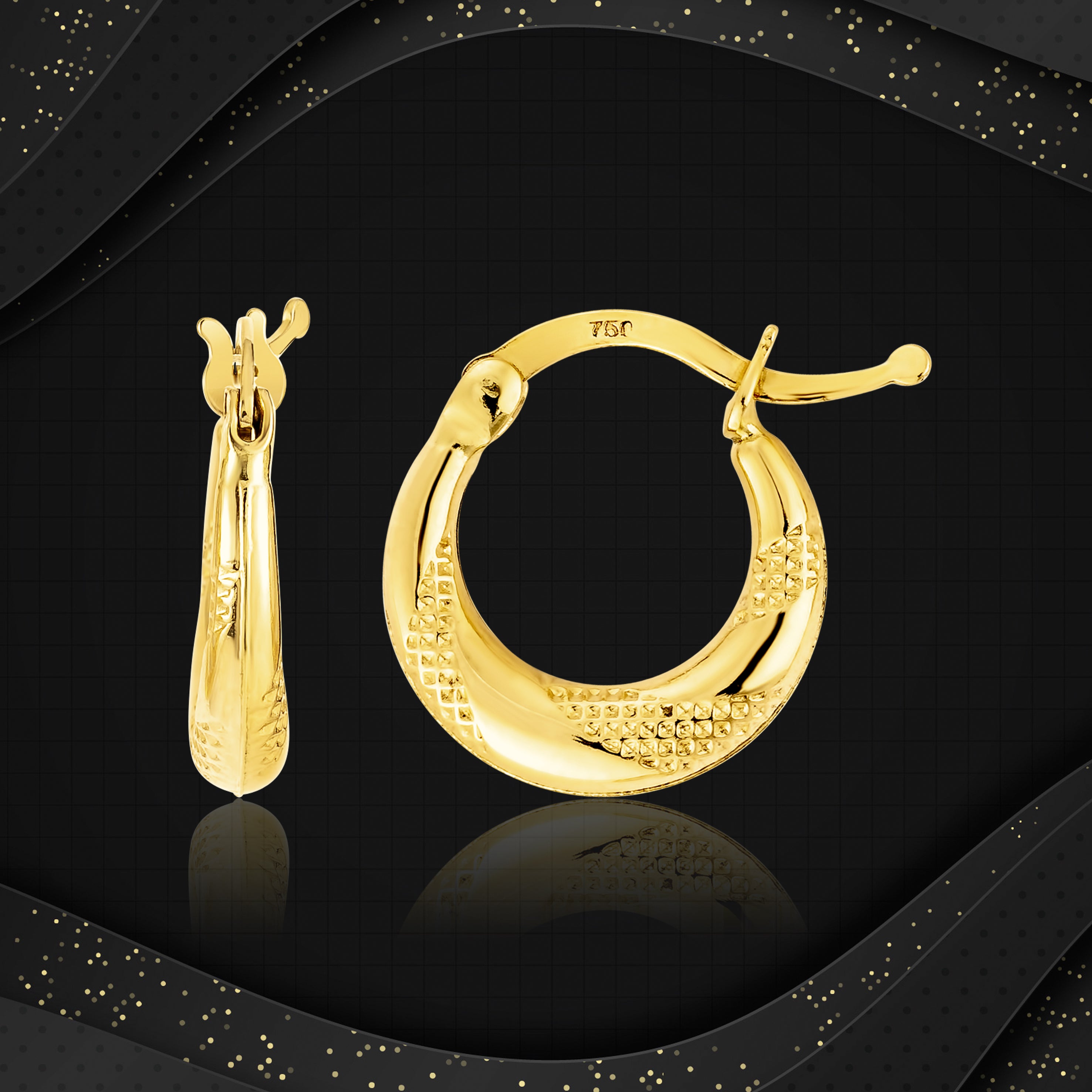 18K Pure Gold Round Loop Earring Set