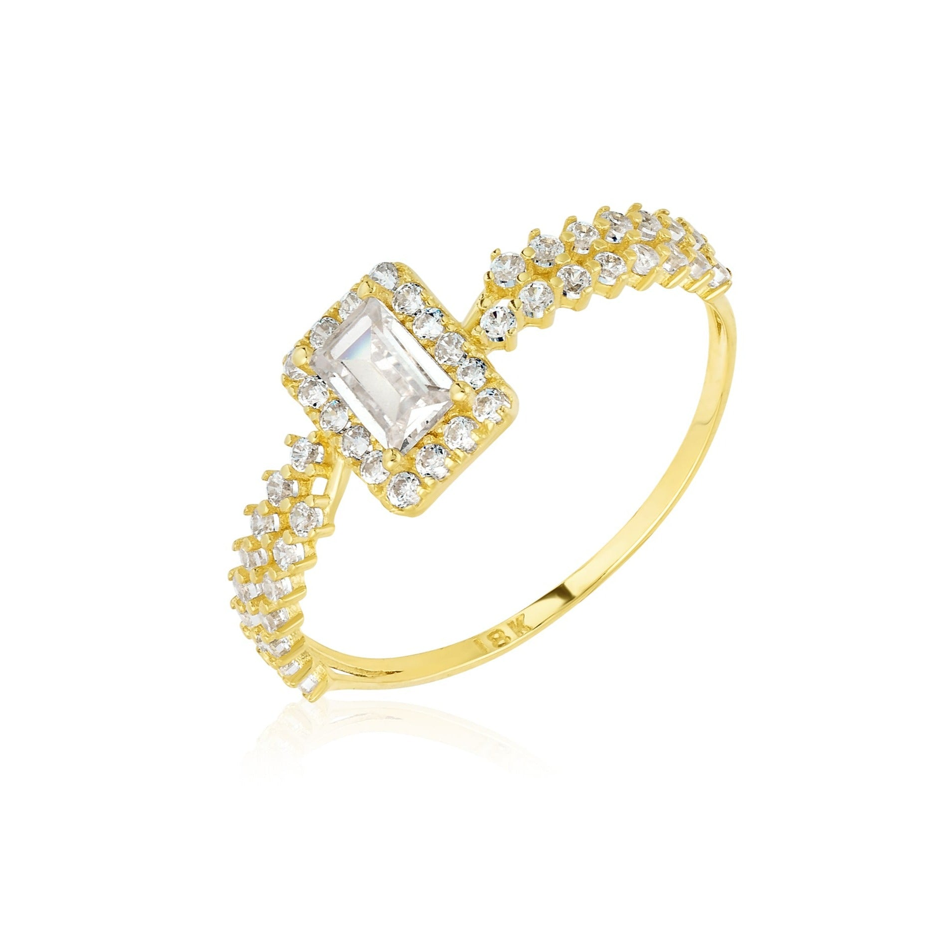 18K Pure Gold Square Stone Ring