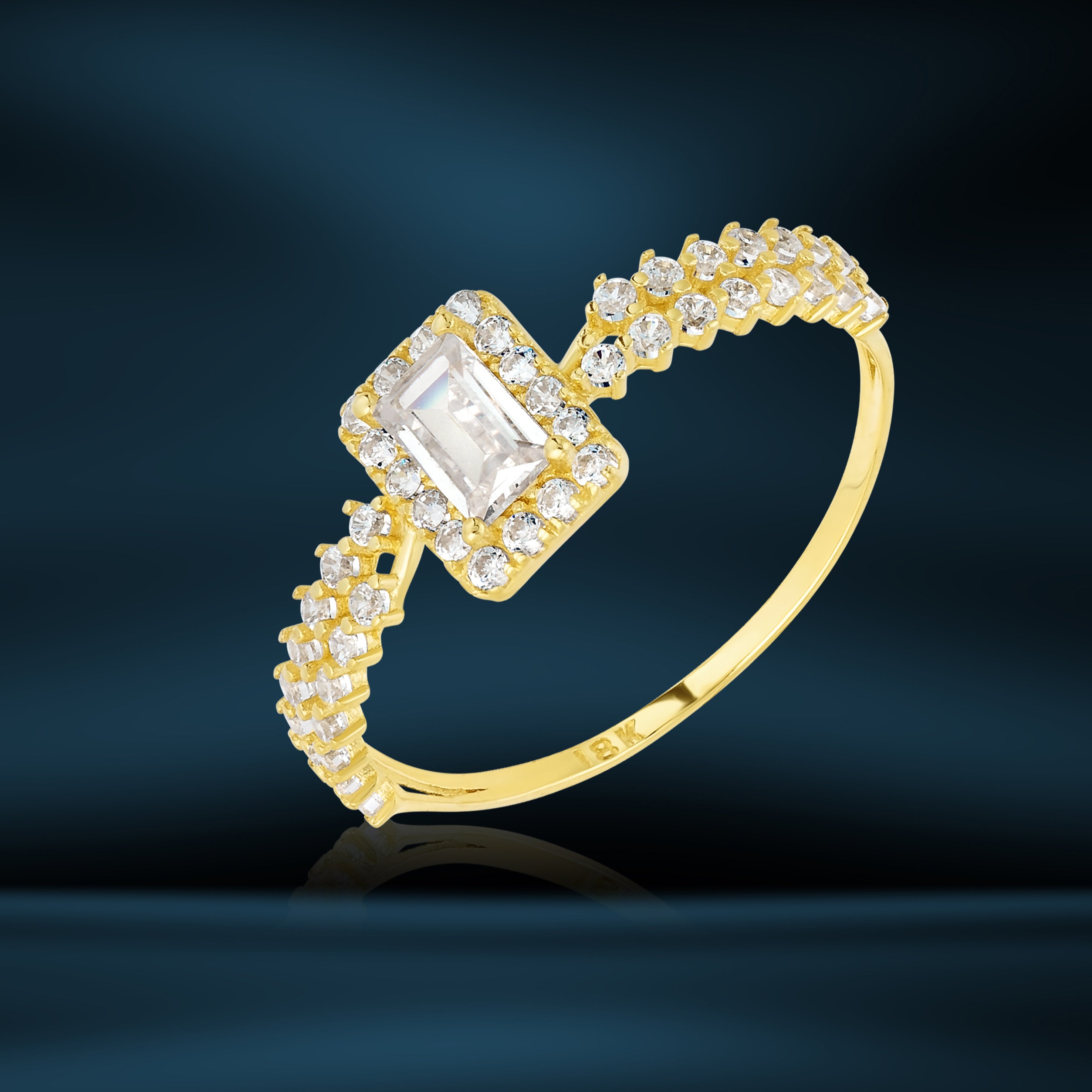 18K Pure Gold Square Stone Ring