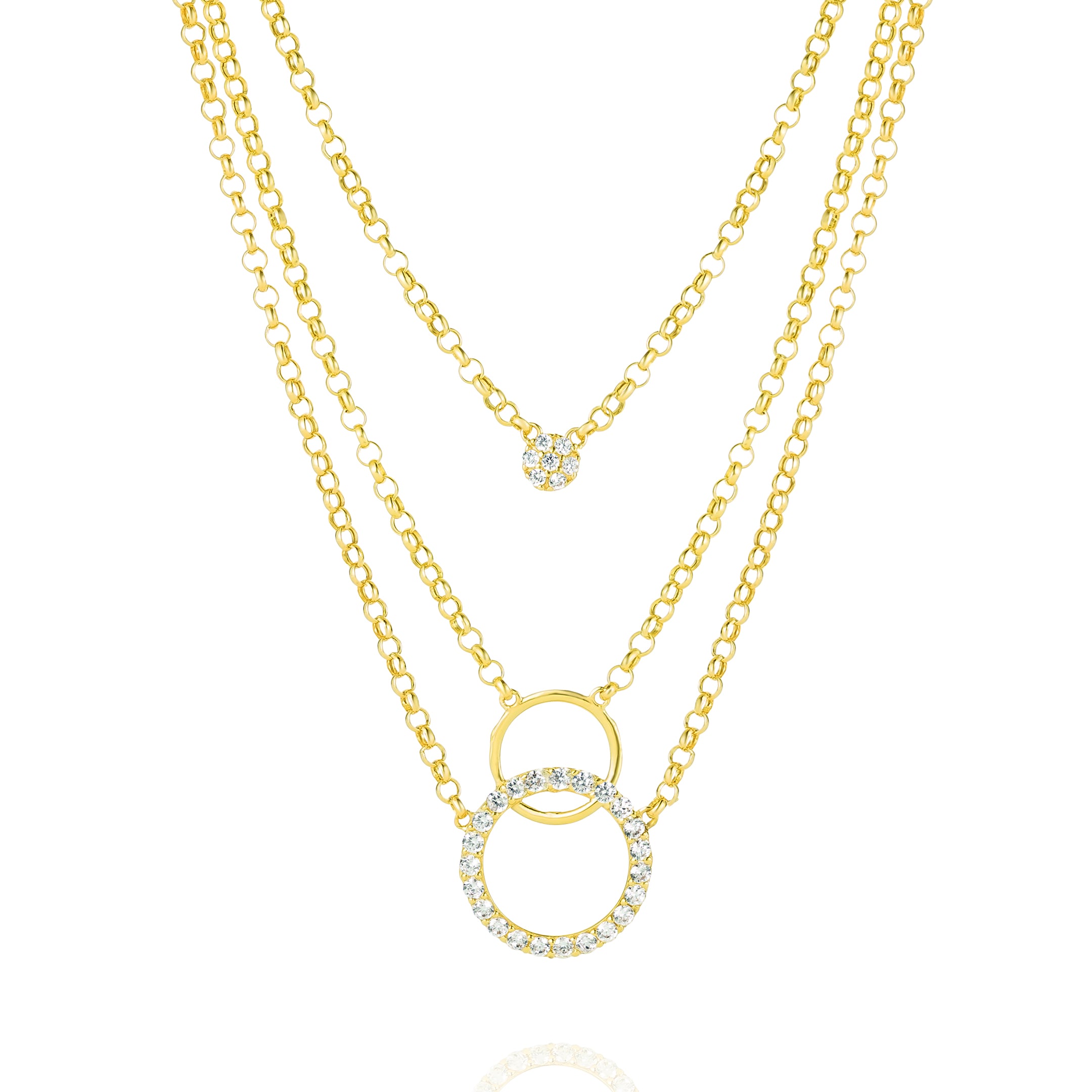 18K Pure Gold 3 Layer Stone Necklace