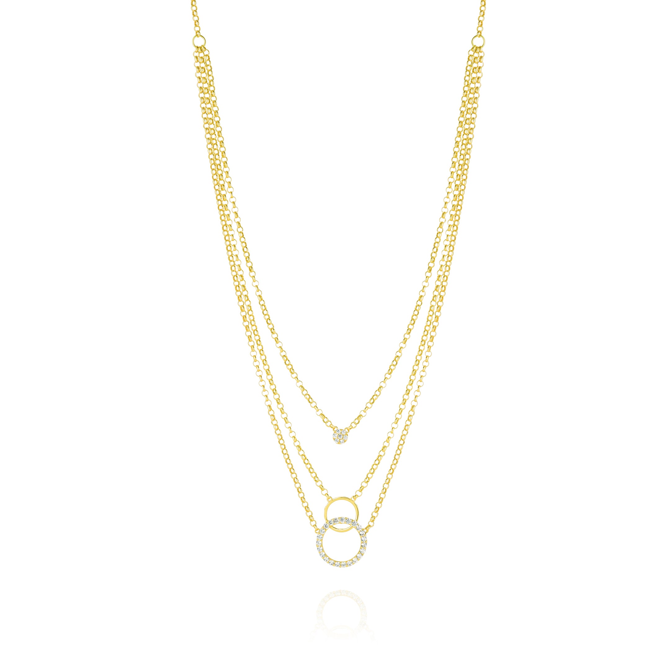 18K Pure Gold 3 Layer Stone Necklace