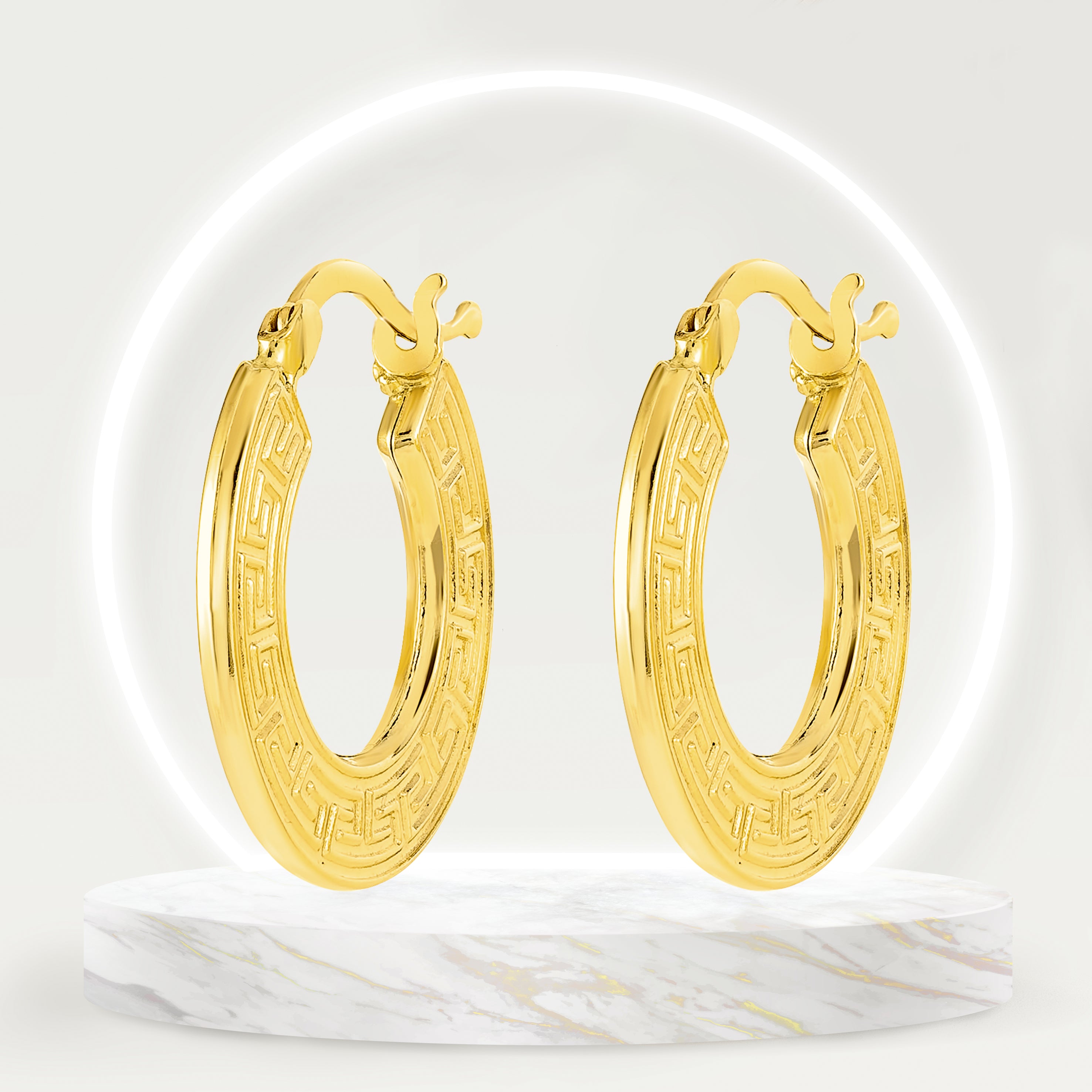 18K Pure Gold Round Loop Earring Set