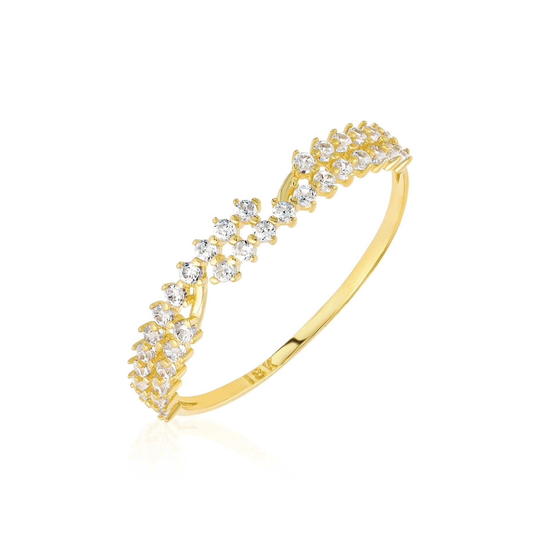 18K Pure Gold Round Stone Ring