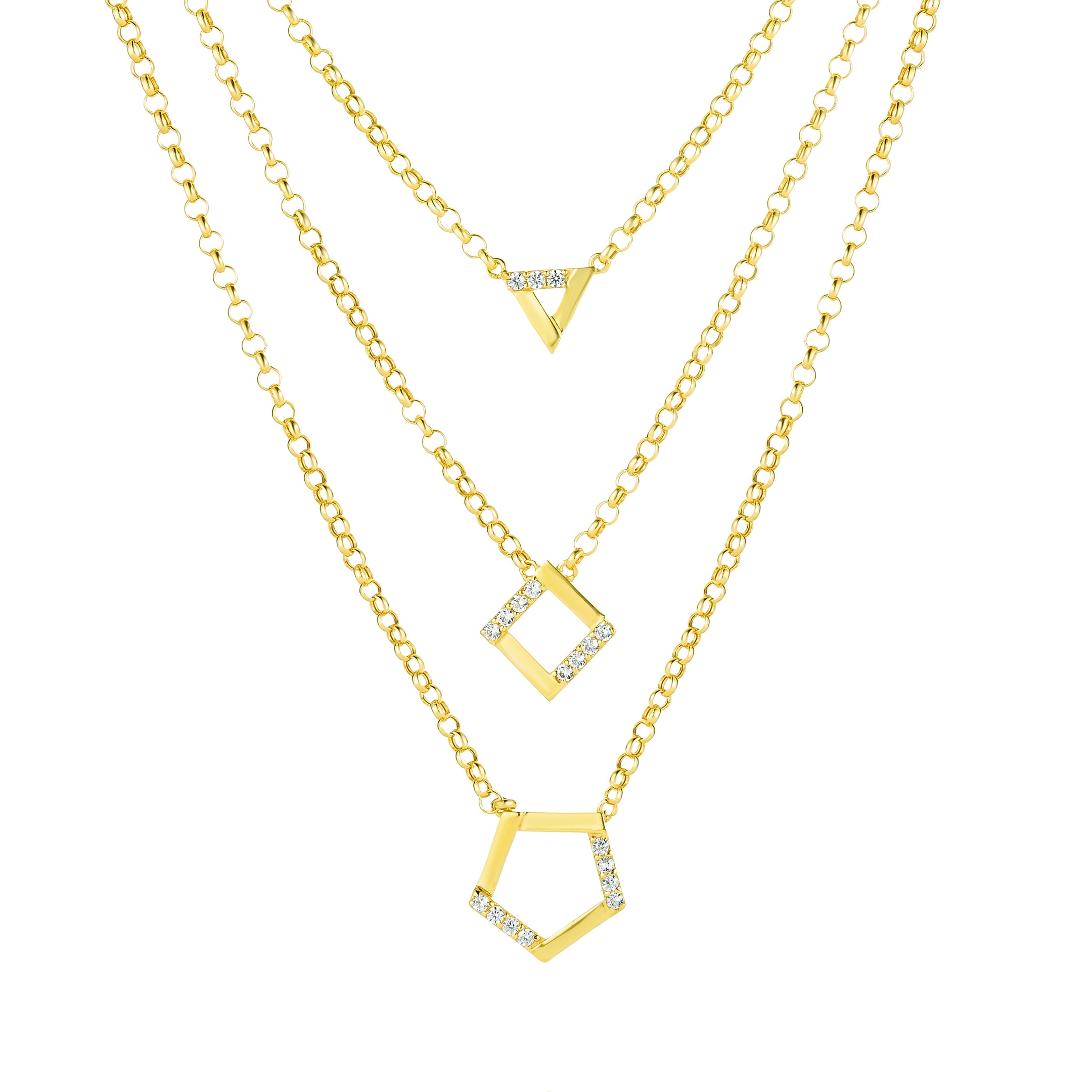 18K Pure Gold 3 Layer Stone Necklace