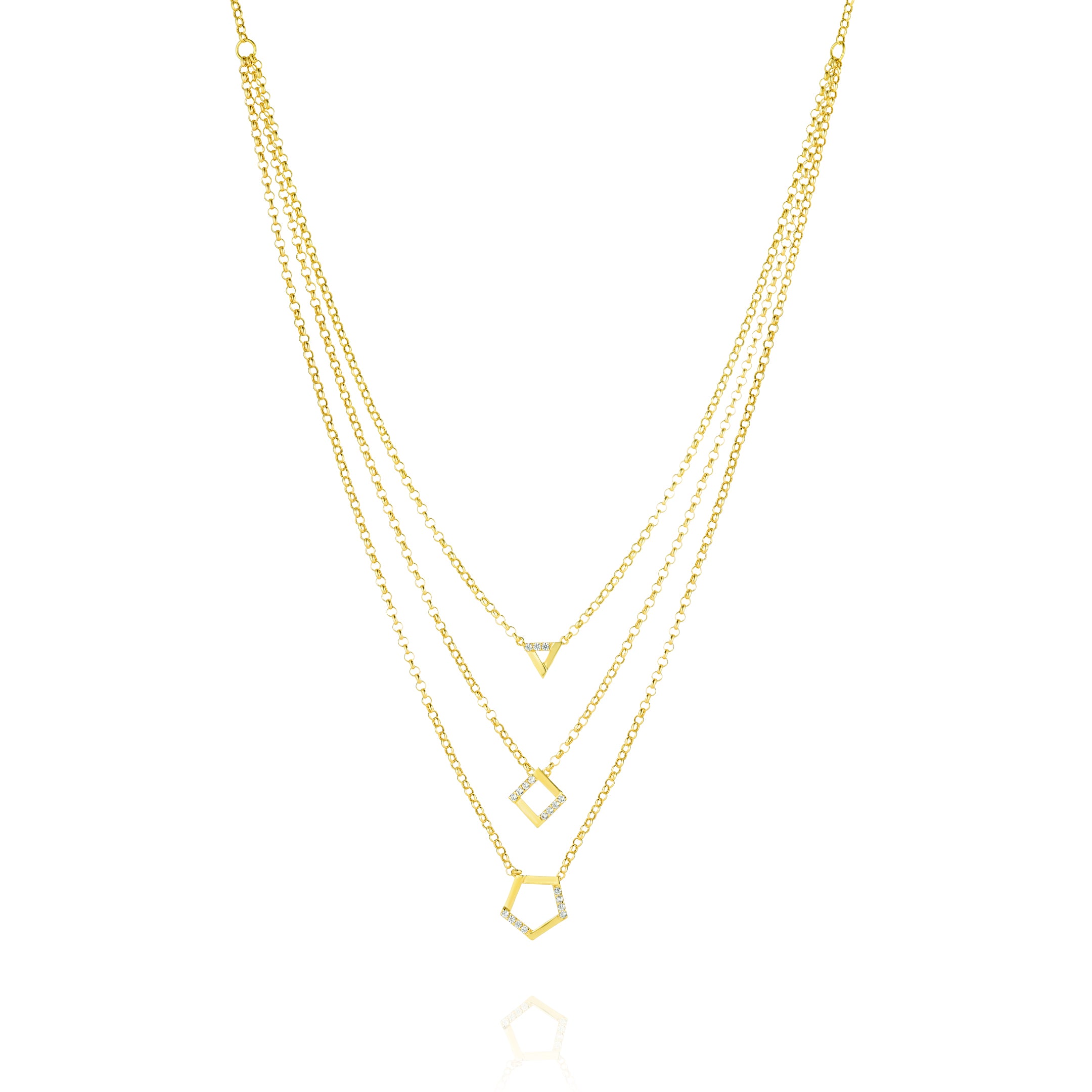 18K Pure Gold 3 Layer Stone Necklace