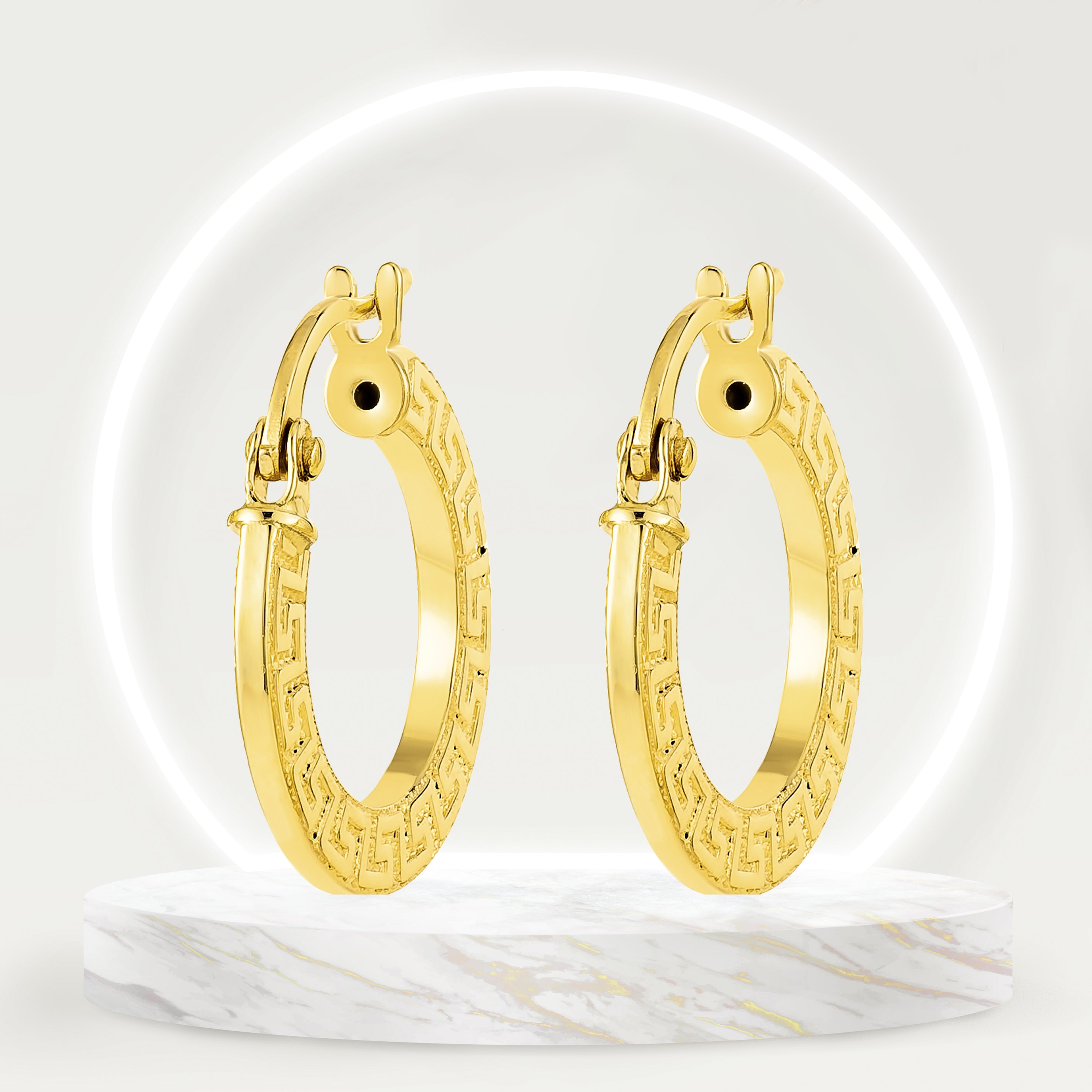 18K Pure Gold Round Loop Earring Set